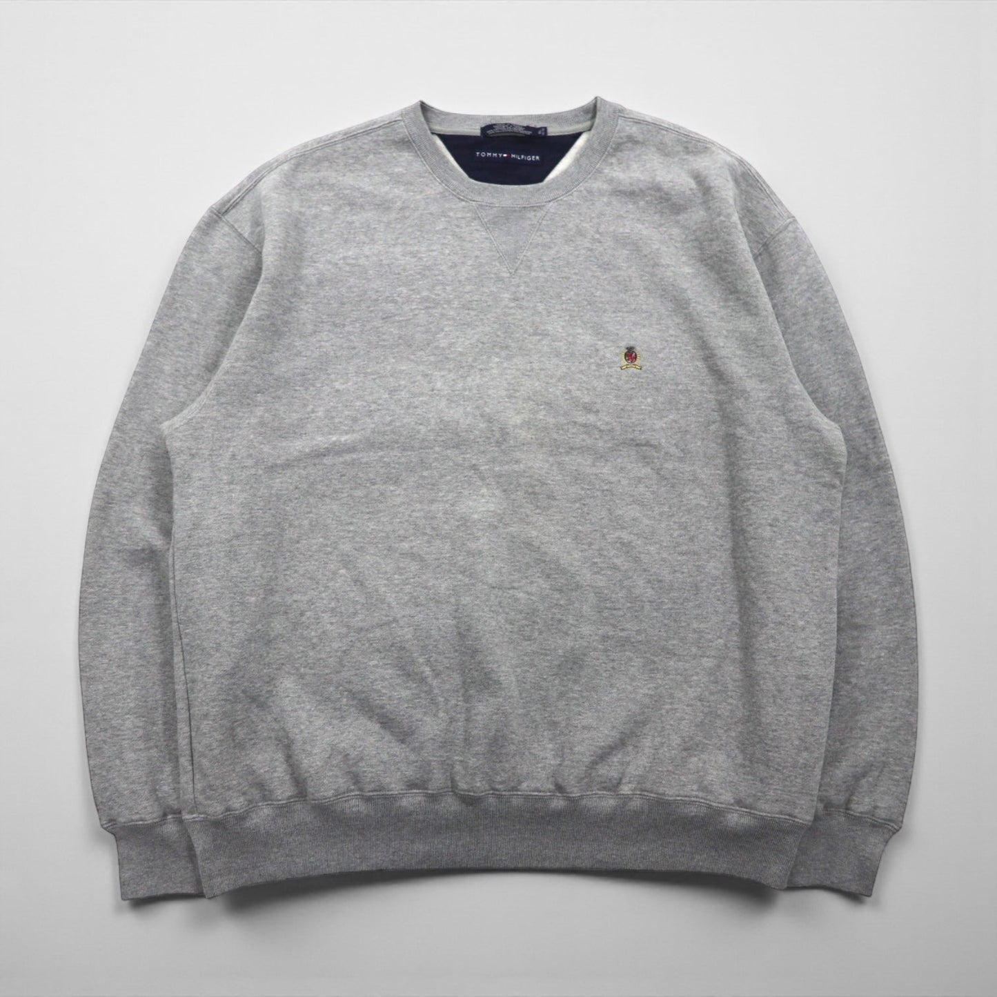 TOMMY HILFIGER 90年代 ヘビーウェイト 前V スウェット トレーナー XL グレー ワンポイントロゴ