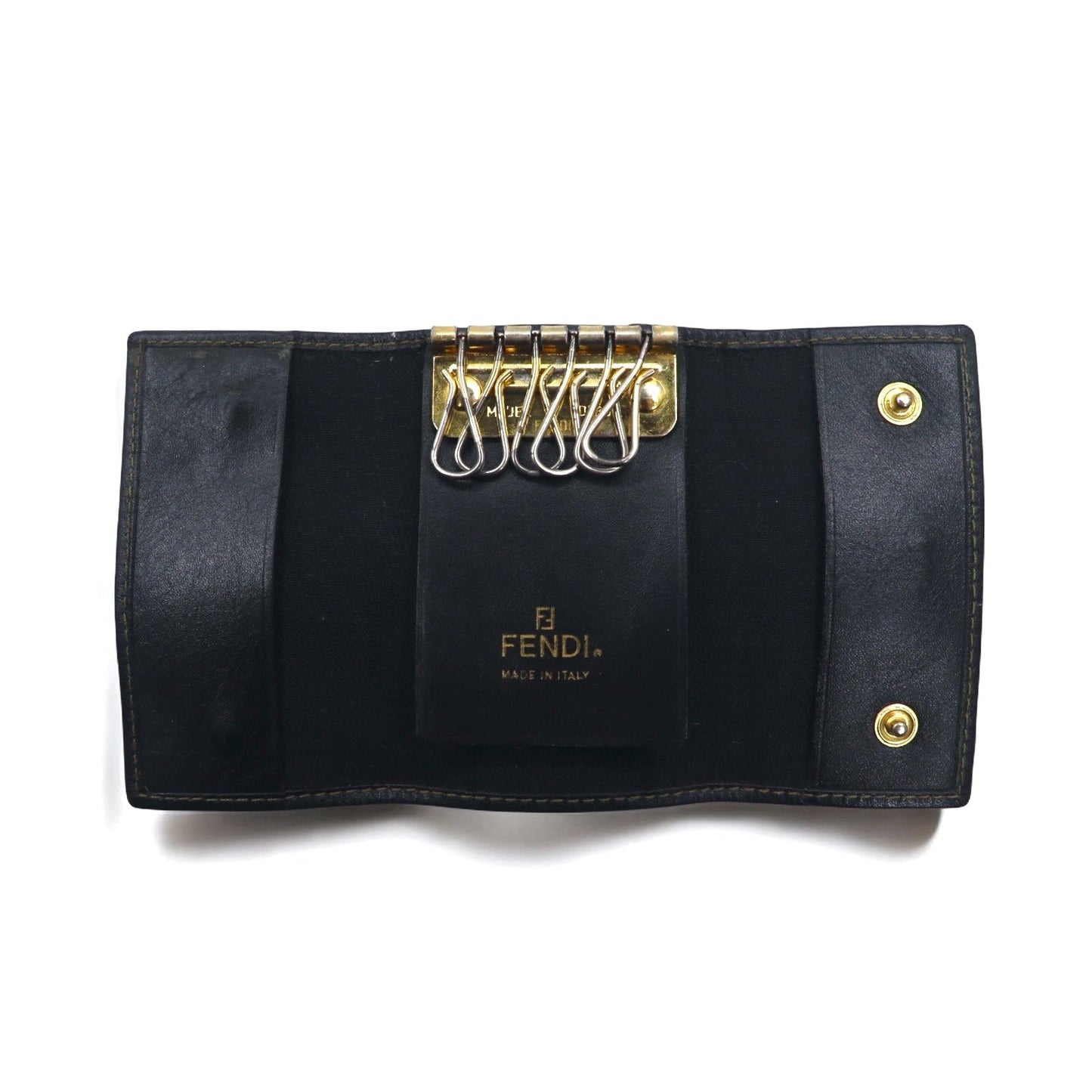 FENDI Made in Italy Pecan 6-Key Case in Black and Beige PVC and Leather (Product Code: 2284/513516)