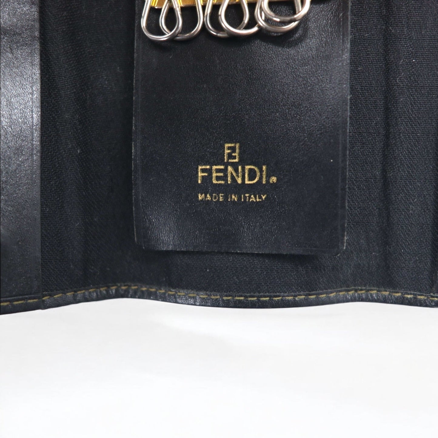 FENDI Made in Italy Pecan 6-Key Case in Black and Beige PVC and Leather (Product Code: 2284/513516)