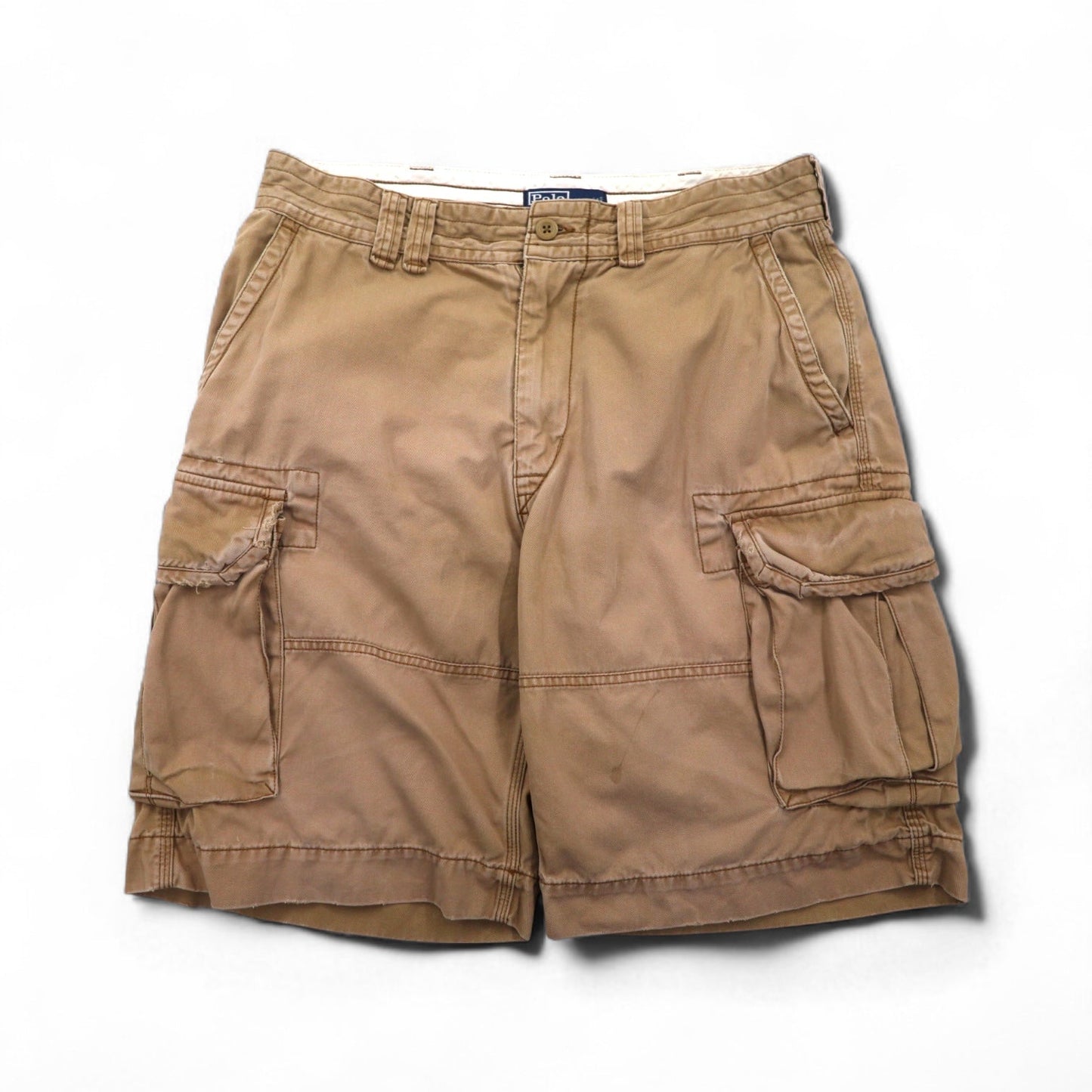 Polo by Ralph Lauren 90s Polo Chino Baggy Short Cargo Pants, Size L, Beige Cotton, Below the Knee