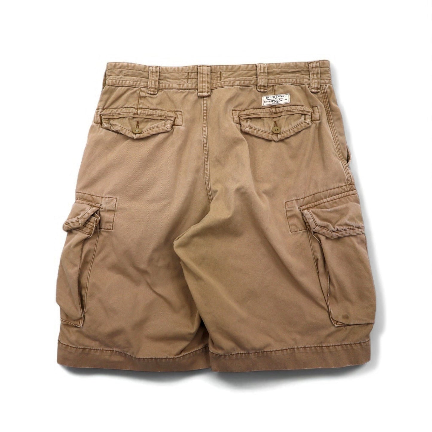 Polo by Ralph Lauren 90s Polo Chino Baggy Short Cargo Pants, Size L, Beige Cotton, Below the Knee