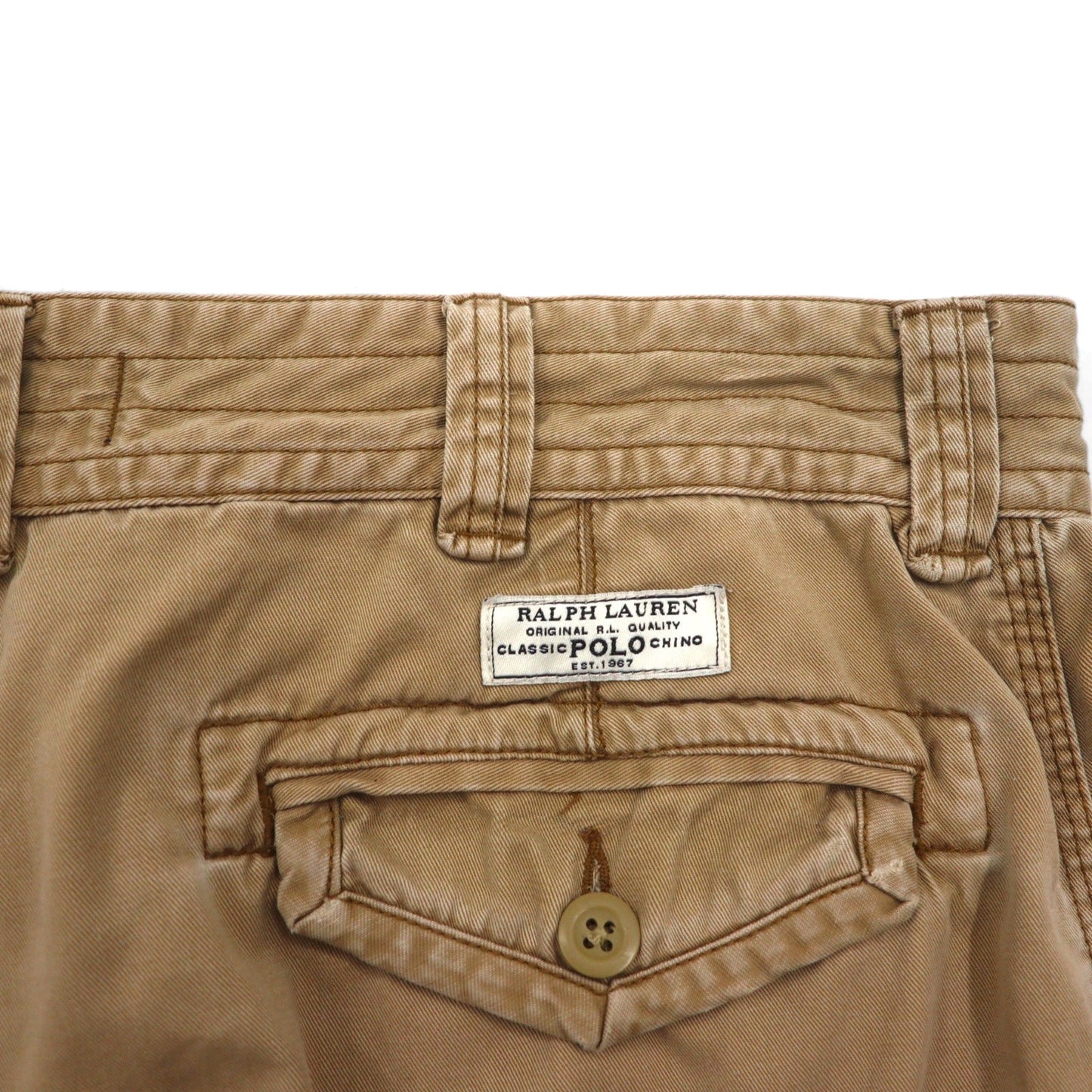 Polo by Ralph Lauren 90s Polo Chino Baggy Short Cargo Pants, Size L, Beige Cotton, Below the Knee