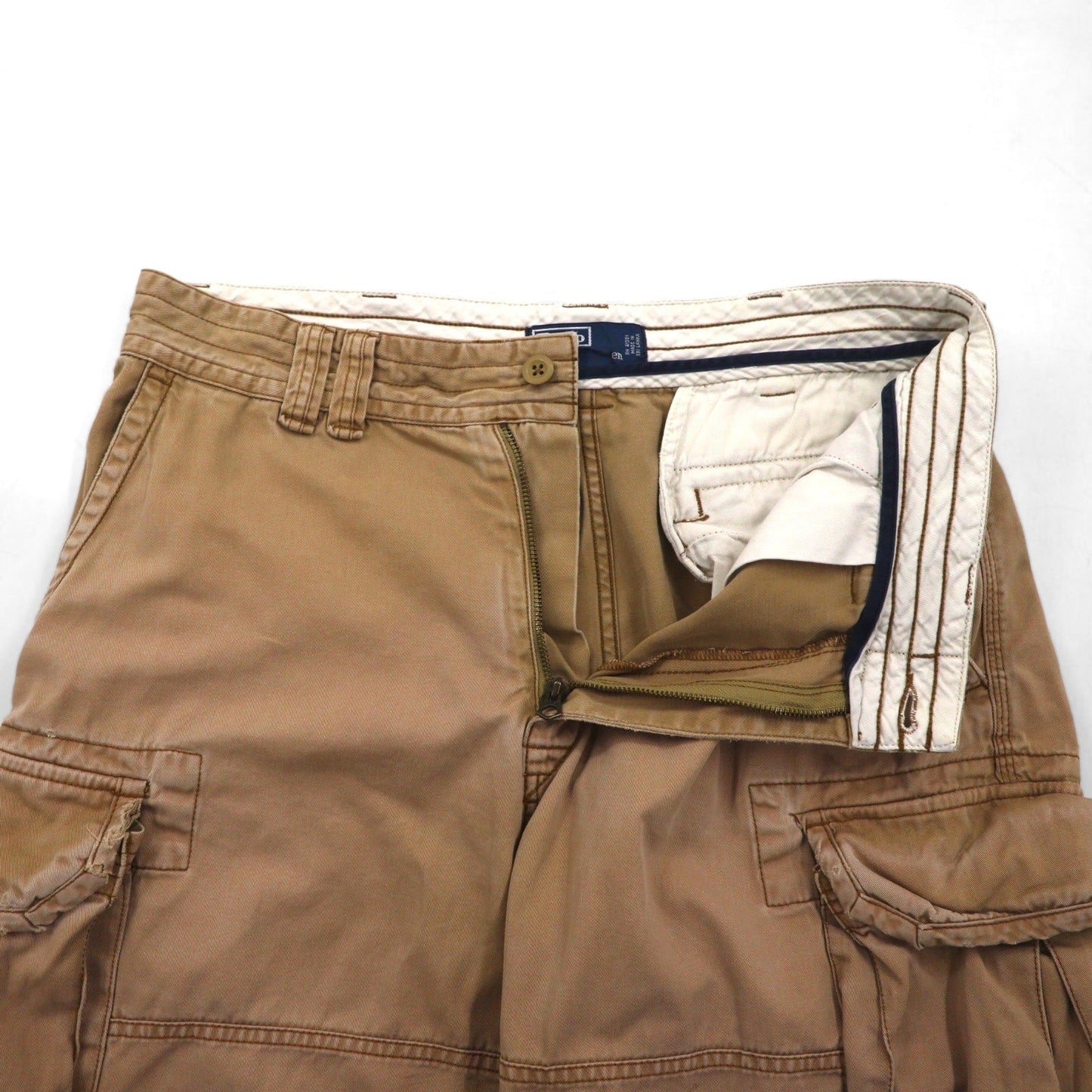 Polo by Ralph Lauren 90s Polo Chino Baggy Short Cargo Pants, Size L, Beige Cotton, Below the Knee