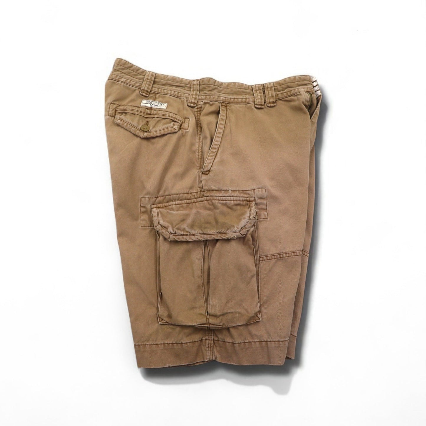 Polo by Ralph Lauren 90s Polo Chino Baggy Short Cargo Pants, Size L, Beige Cotton, Below the Knee