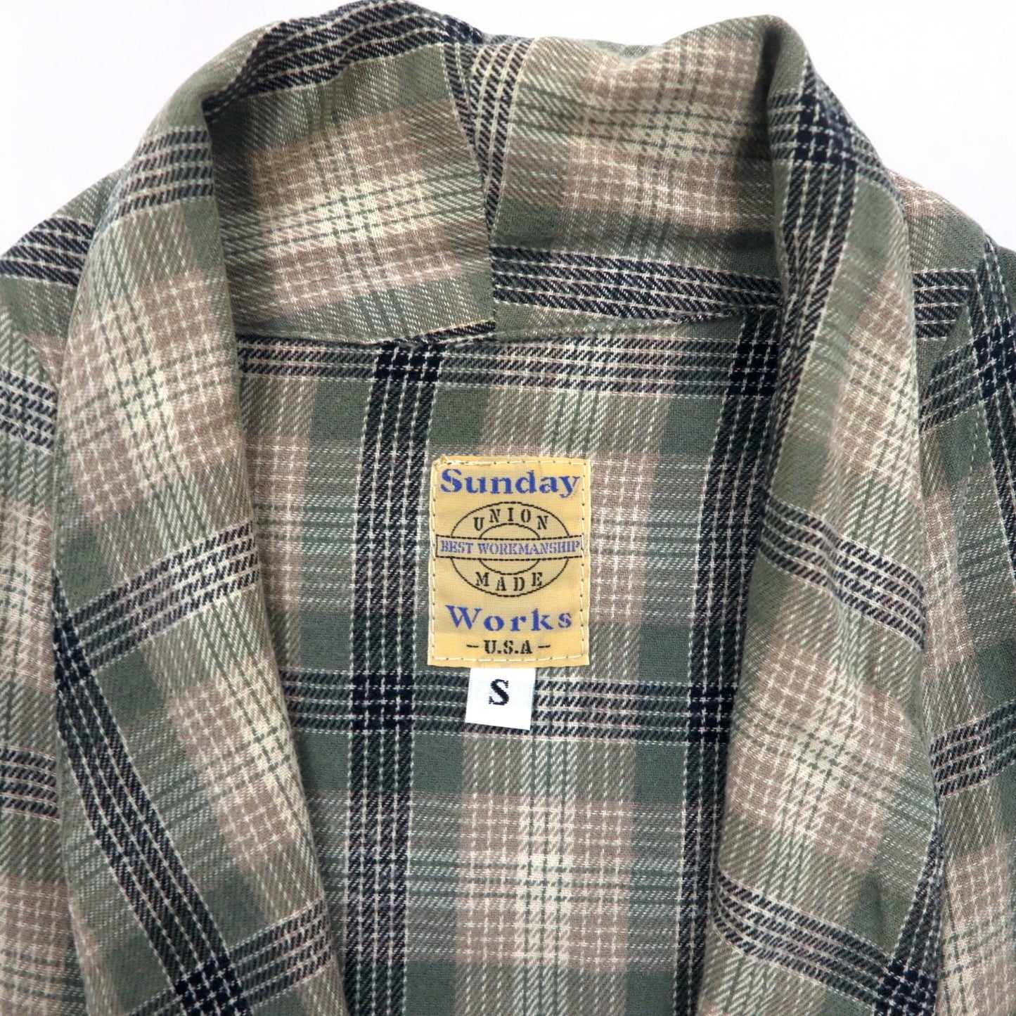 Sunday Works USA-Made Cotton Khaki Check Gown Coat, Size Small, UNION MADE