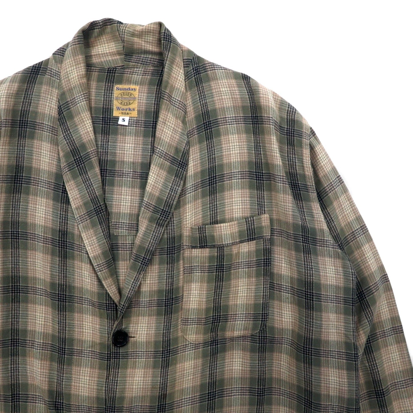 Sunday Works USA-Made Cotton Khaki Check Gown Coat, Size Small, UNION MADE