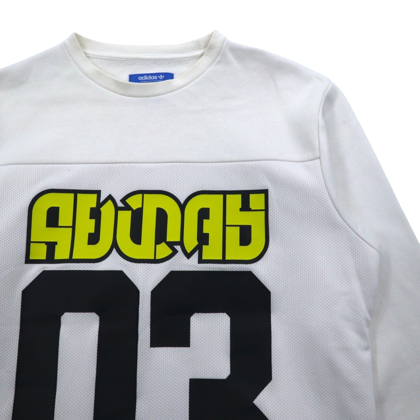 adidas originals ナンバリング プリント スウェット XS ホワイト メッシュ切り替え WINTER CREW SWEATSHIRT BS2626