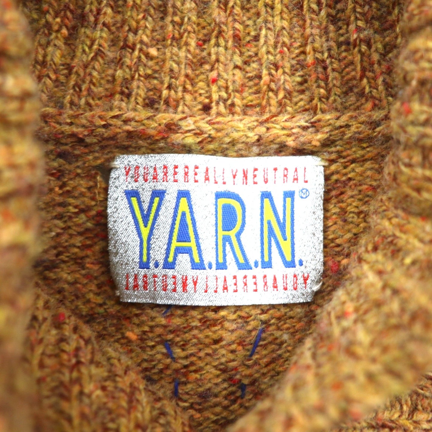 Y.A.R.N. クロシェ ニット CROSS-PATCH クロスパッチ ショールカラー セーター L ブラウン 3D Cross Knit Motif