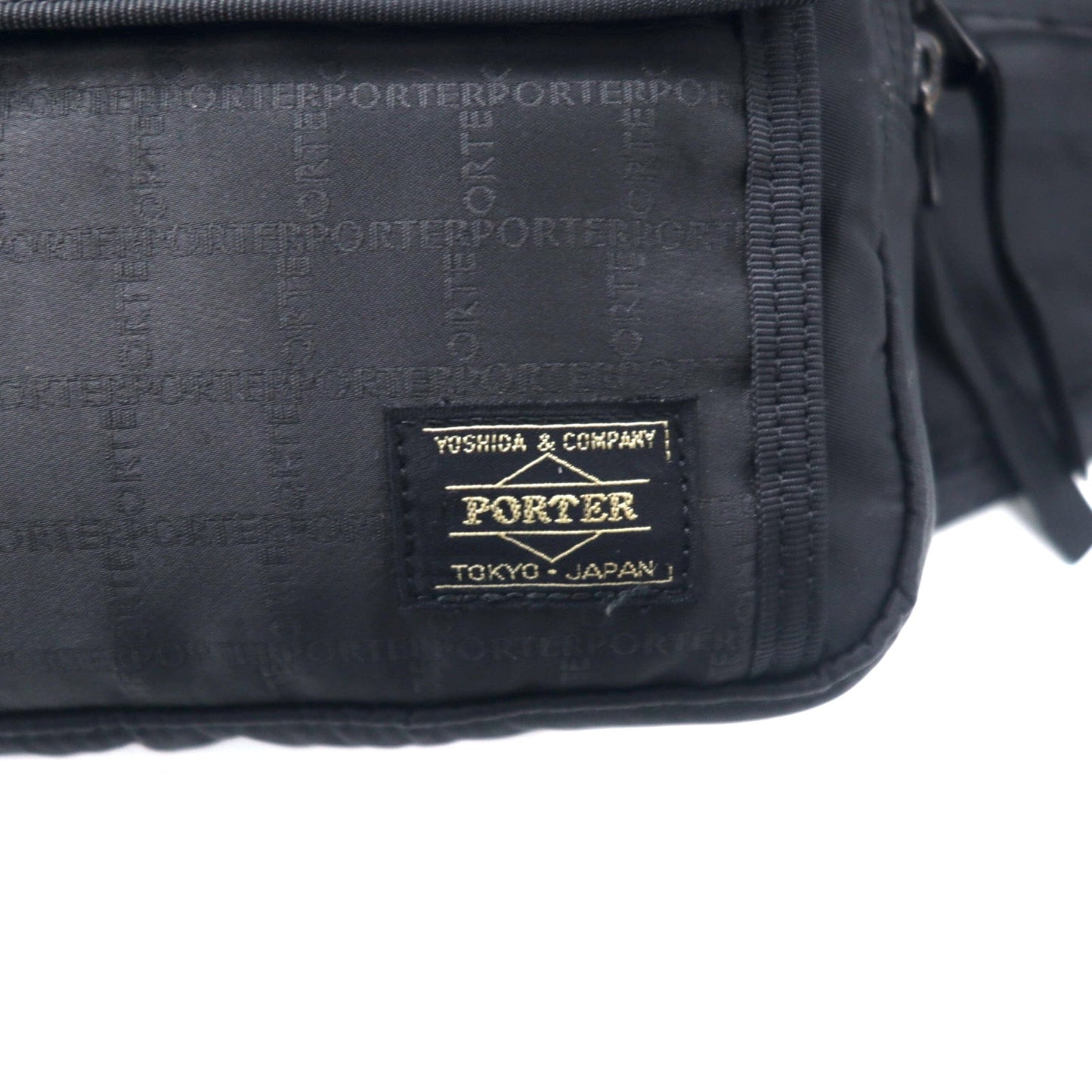 PORTER ブラックパターン ウエストバッグ ボディバッグ ブラック ナイロン ロゴ総柄 日本製