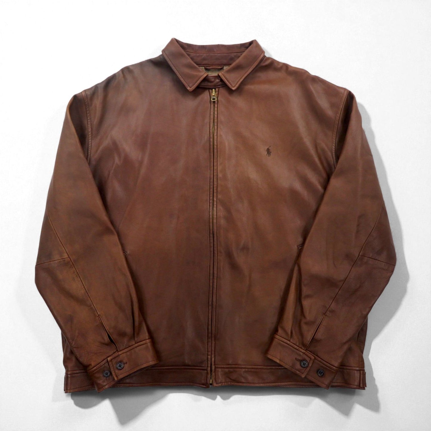 Polo Ralph Lauren 90年代 レザー ジャケット スイングトップ 2XL スモールポニー刺繡 ジップアップ ハリントン