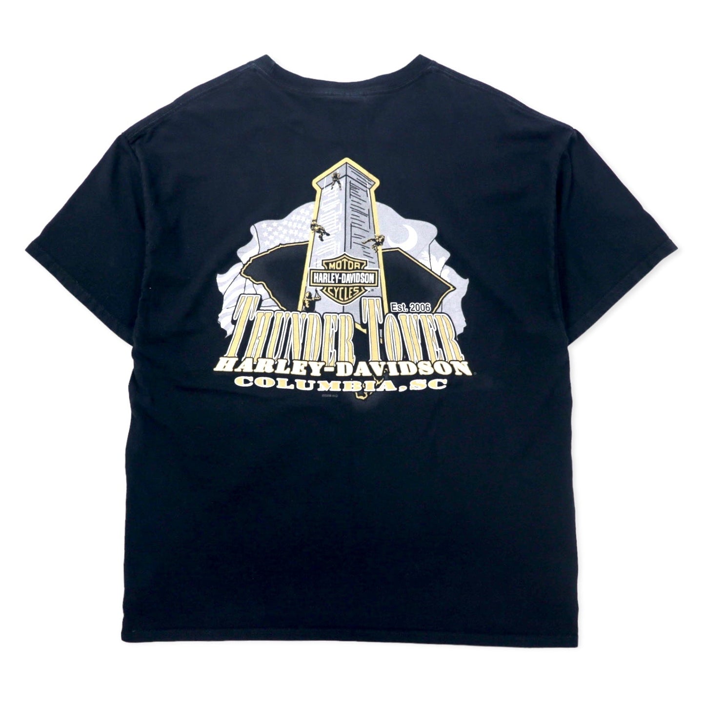 HARLEY DAVIDSON logo print T-shirt, XL, black cotton, Hanes BEEFY-T, big size, THUNDER TOWER