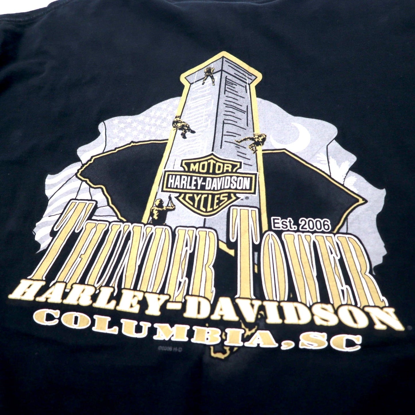 HARLEY DAVIDSON logo print T-shirt, XL, black cotton, Hanes BEEFY-T, big size, THUNDER TOWER
