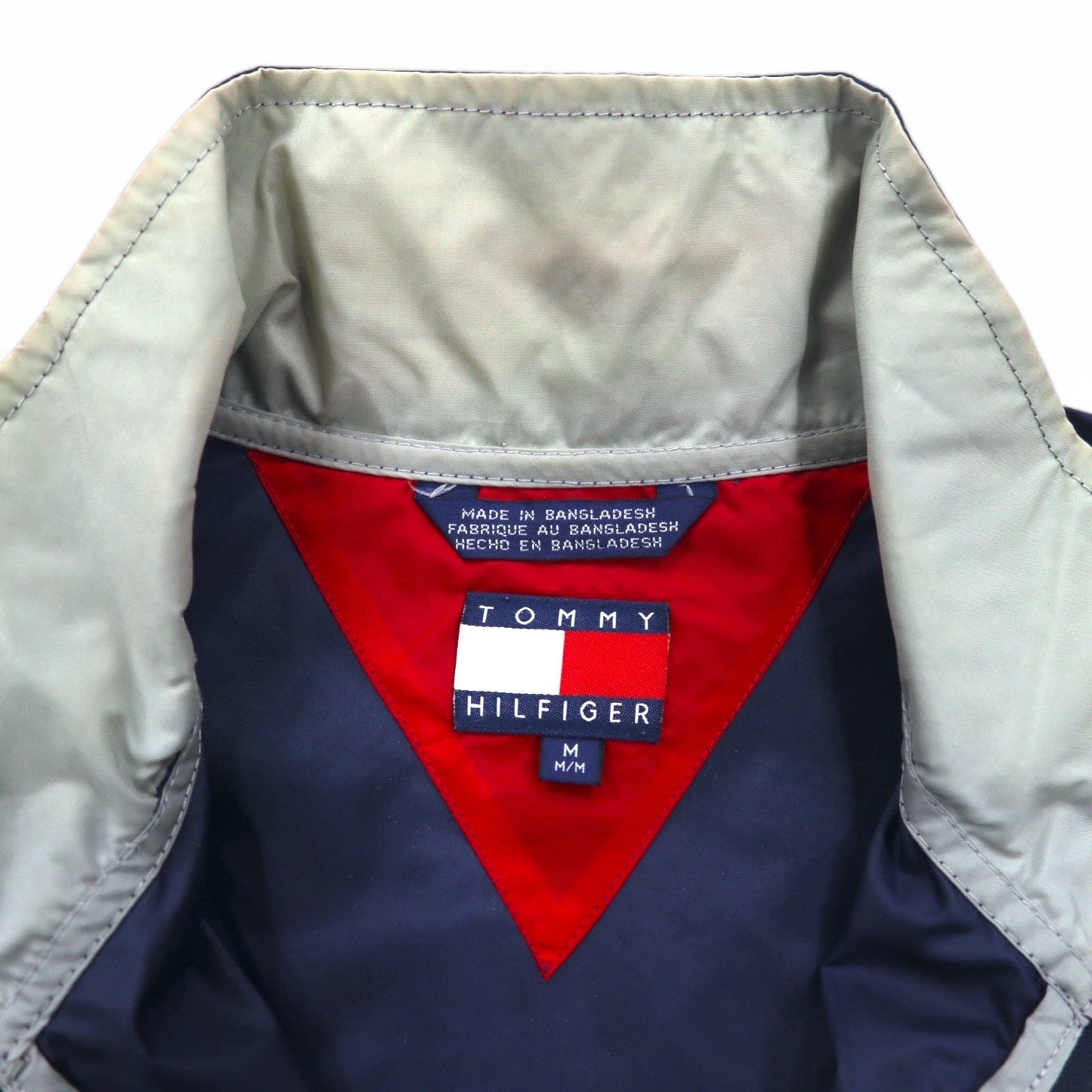 TOMMY HILFIGER 90s Stand Collar Nylon Jacket, Size M, Navy and Gray with Reflective Stripes
