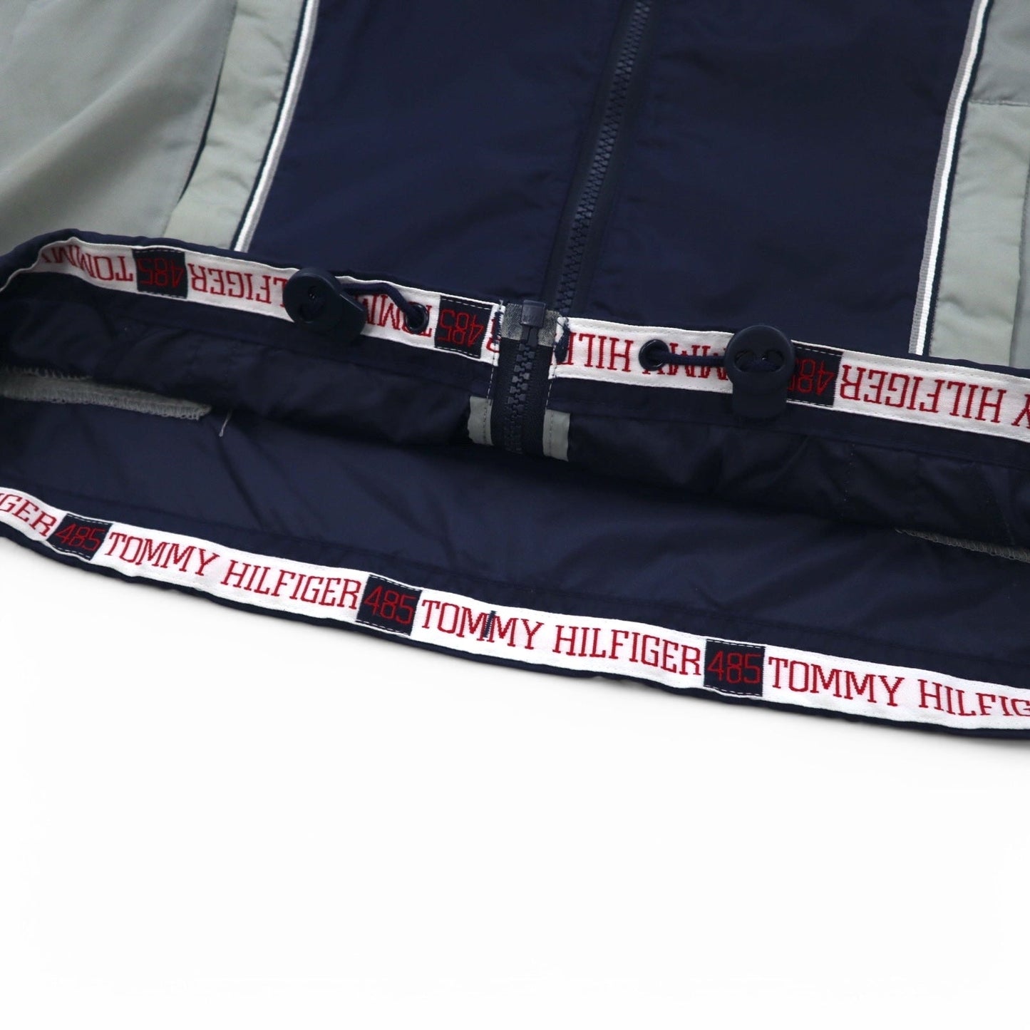 TOMMY HILFIGER 90s Stand Collar Nylon Jacket, Size M, Navy and Gray with Reflective Stripes