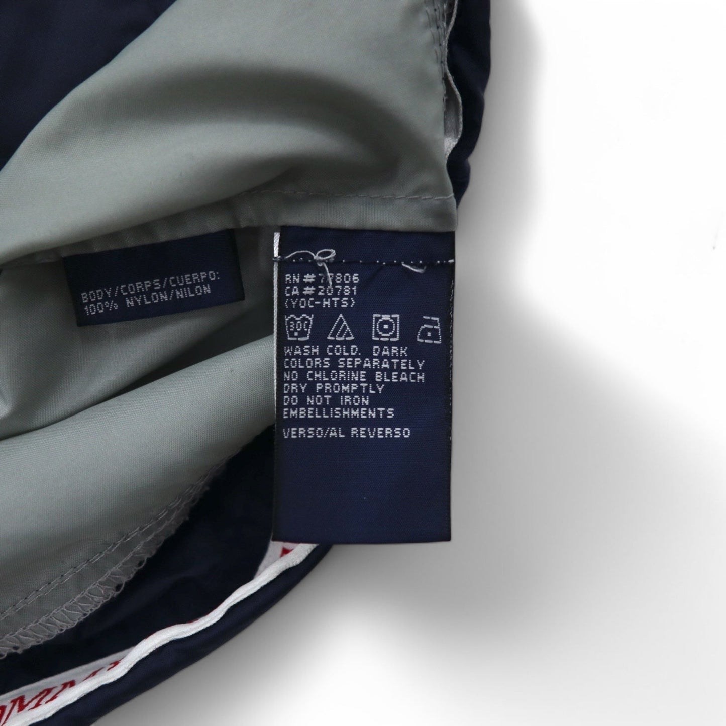 TOMMY HILFIGER 90s Stand Collar Nylon Jacket, Size M, Navy and Gray with Reflective Stripes