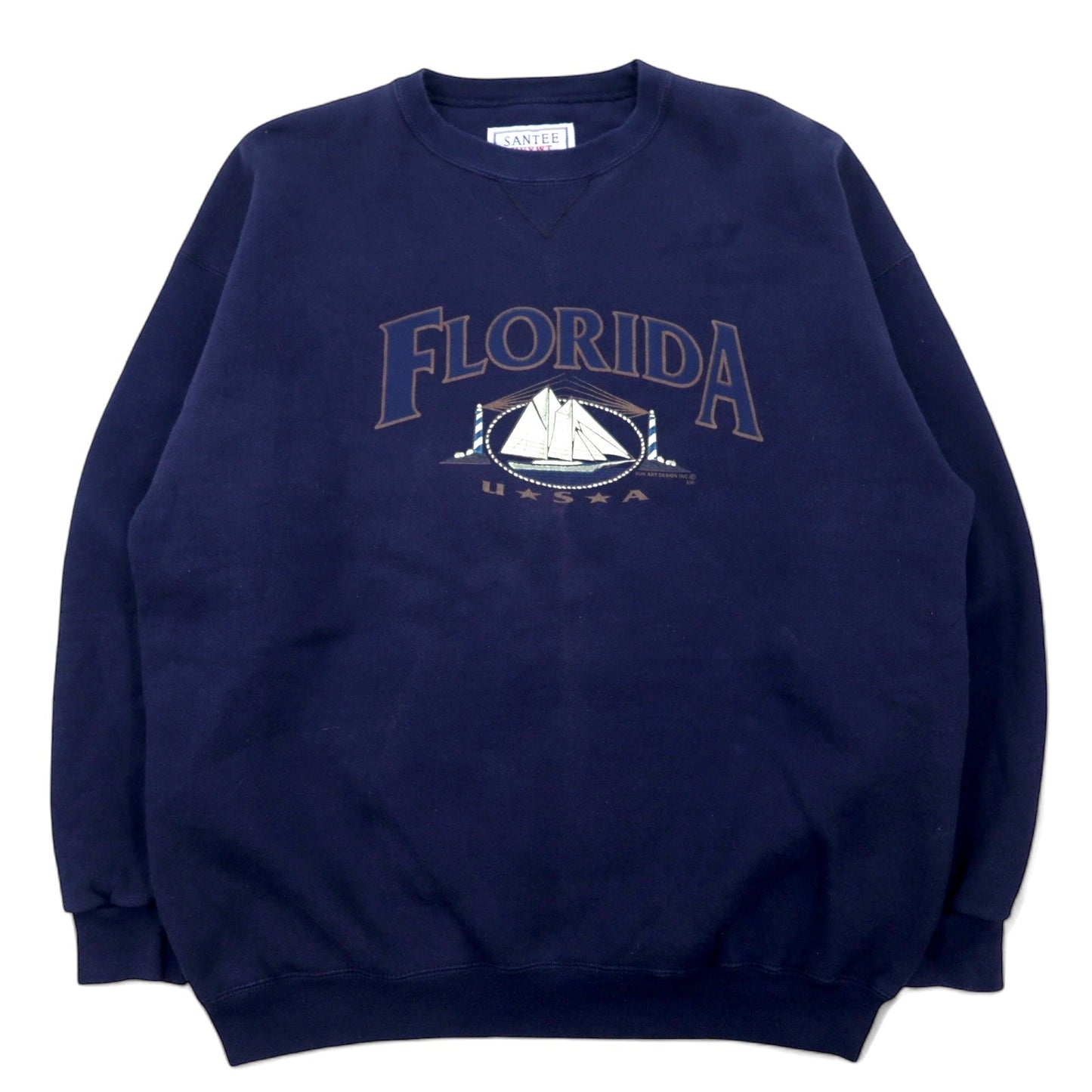 Made in the USA, 90s Santeee HVYWT Reverse Weave Sweatshirt, Size XL, Navy Cotton, Florida Print