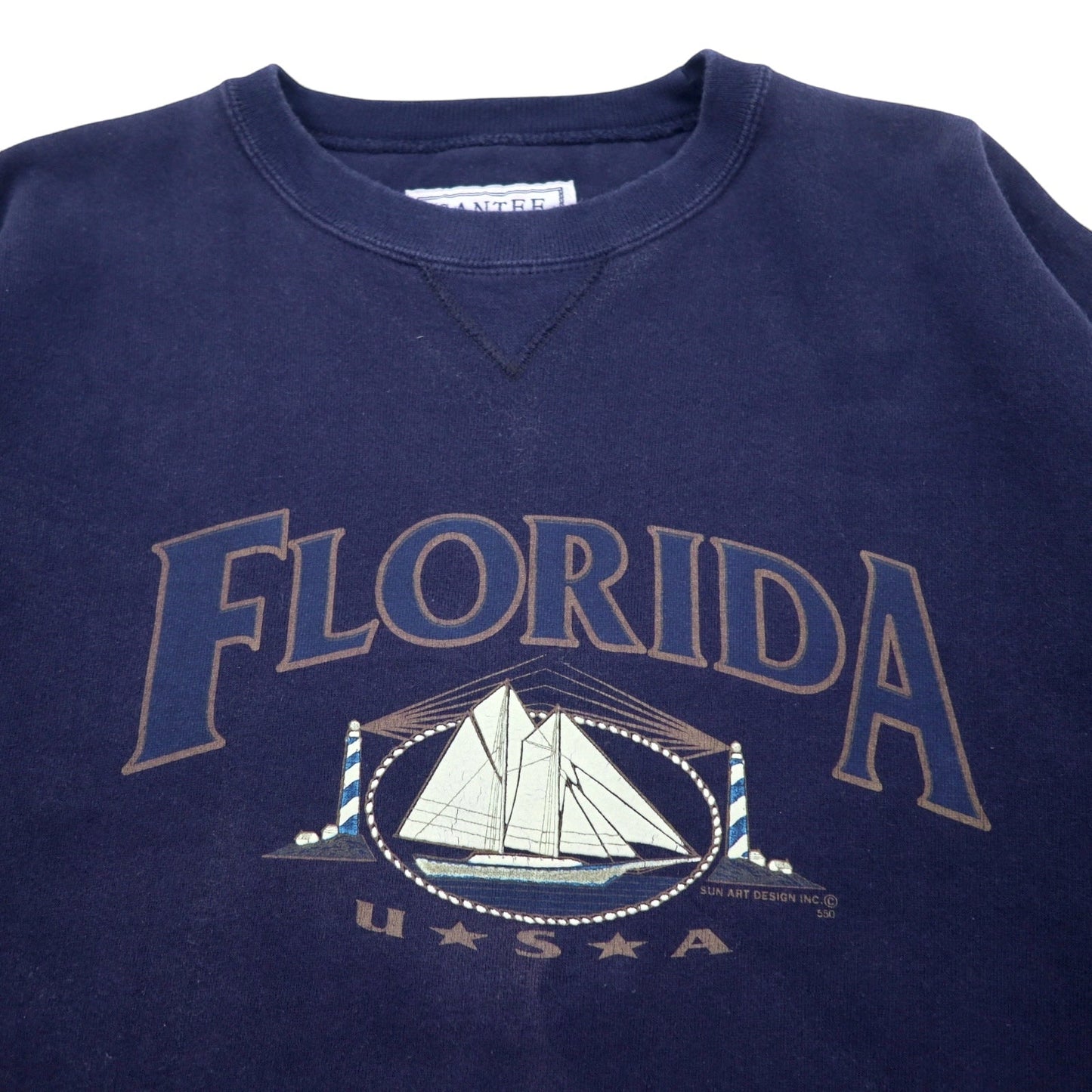 Made in the USA, 90s Santeee HVYWT Reverse Weave Sweatshirt, Size XL, Navy Cotton, Florida Print