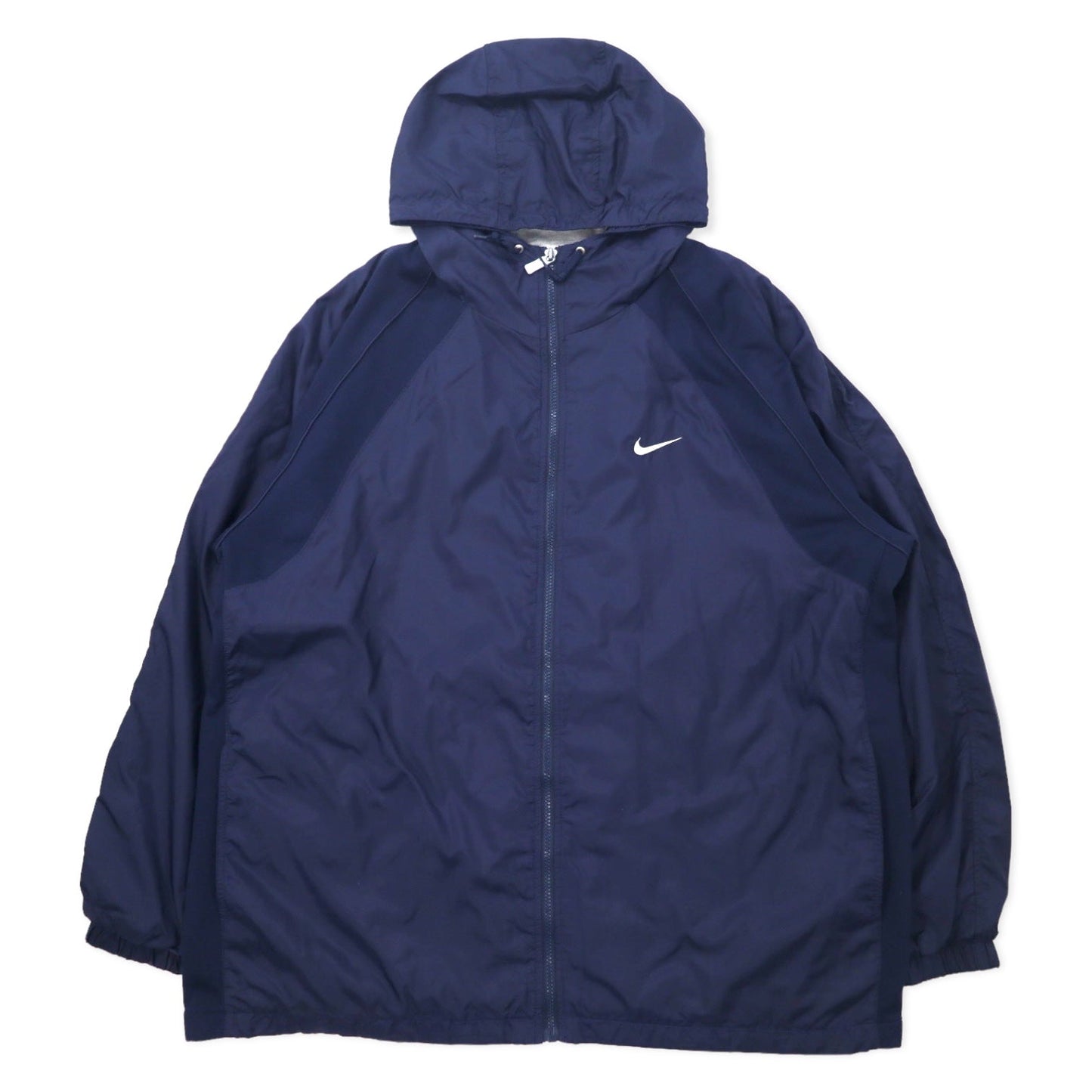 NIKE 90s Shell Parka Nylon Jacket, XL, Navy, Swoosh Logo Embroidered, Silver Tag, Oversized