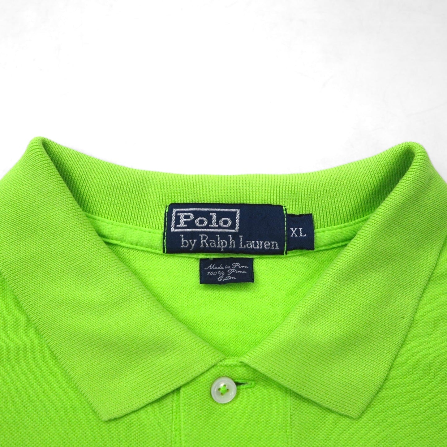Polo by Ralph Lauren 90年代 ポロシャツ XL グリーン コットン 鹿の子 スモールポニー刺繍 ペルー製