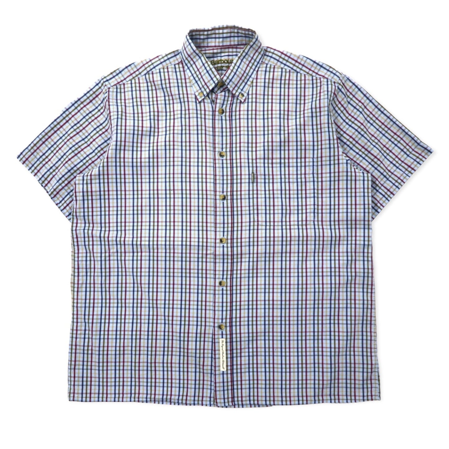 Barbour short-sleeved button-down shirt, size L, blue check, cotton, made in Portugal