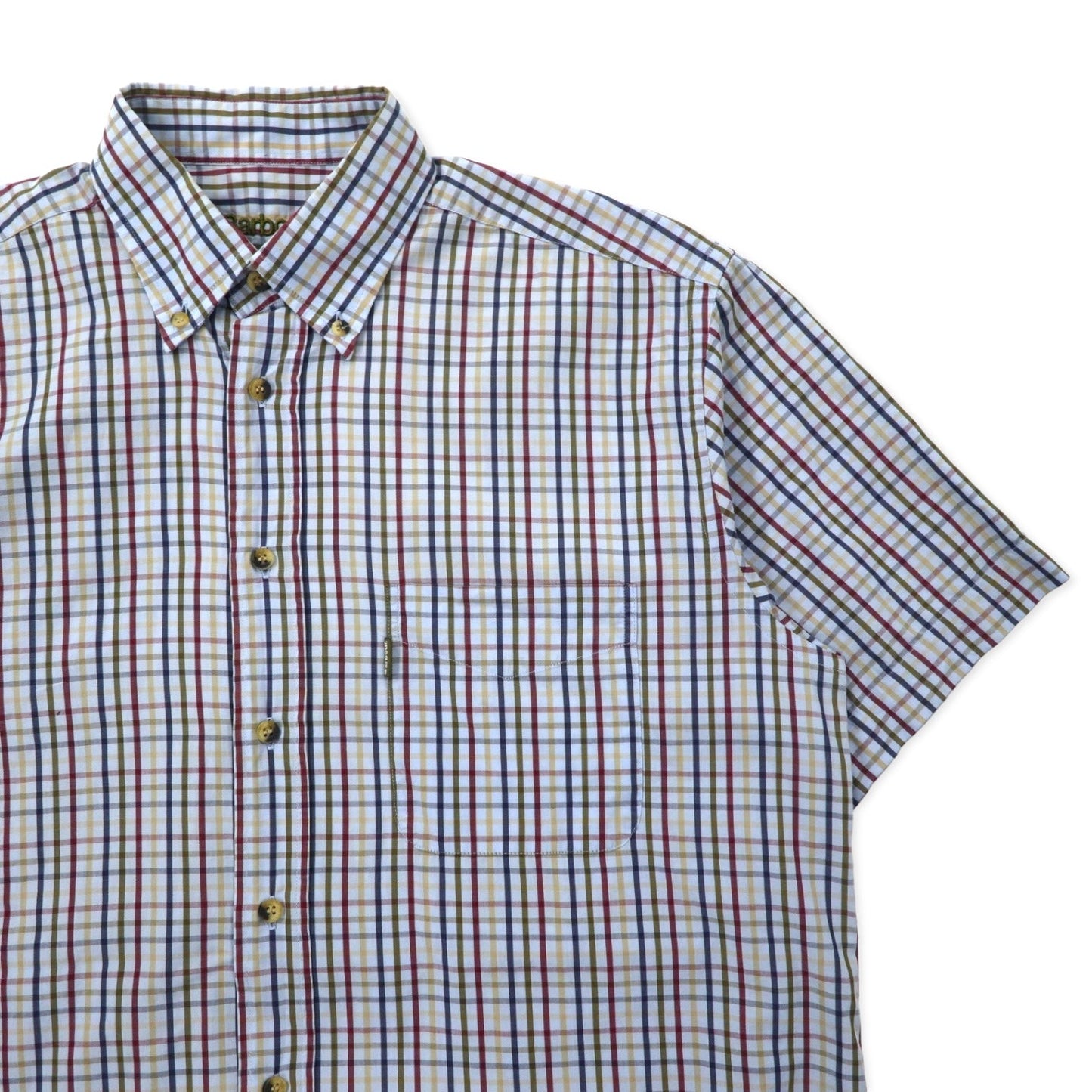 Barbour short-sleeved button-down shirt, size L, blue check, cotton, made in Portugal