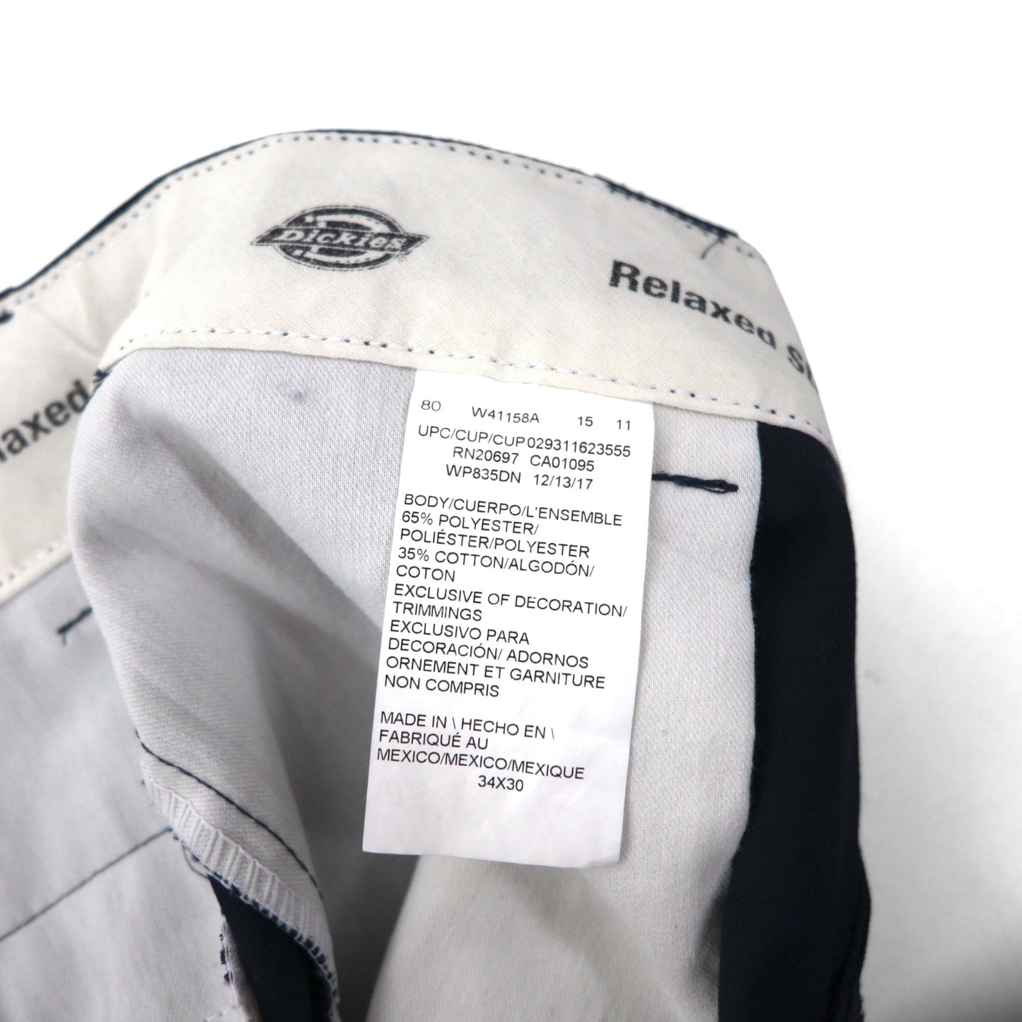 Dickies Relaxed Fit Chino Work Pants, Size L, Navy, Polyester and Cotton, WP835DN
