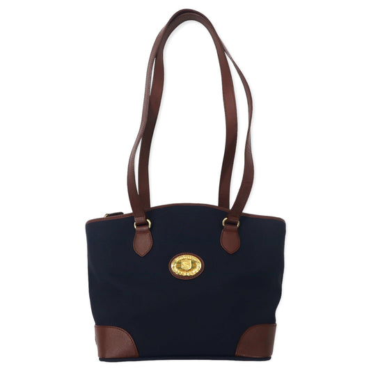 BURBERRY Old Tote Bag Shoulder Bag Navy Nylon Saffiano PVC Nova Check Logo Plate