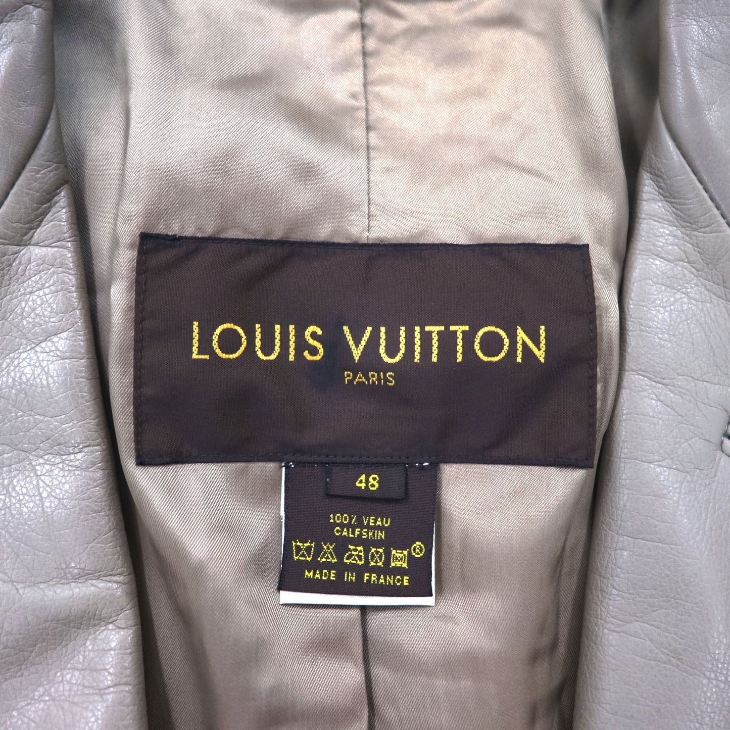 LOUIS VUITTON フランス製 カーフスキン 2B テーラードジャケット L ベージュ 牛革 LVJ 正規代理店