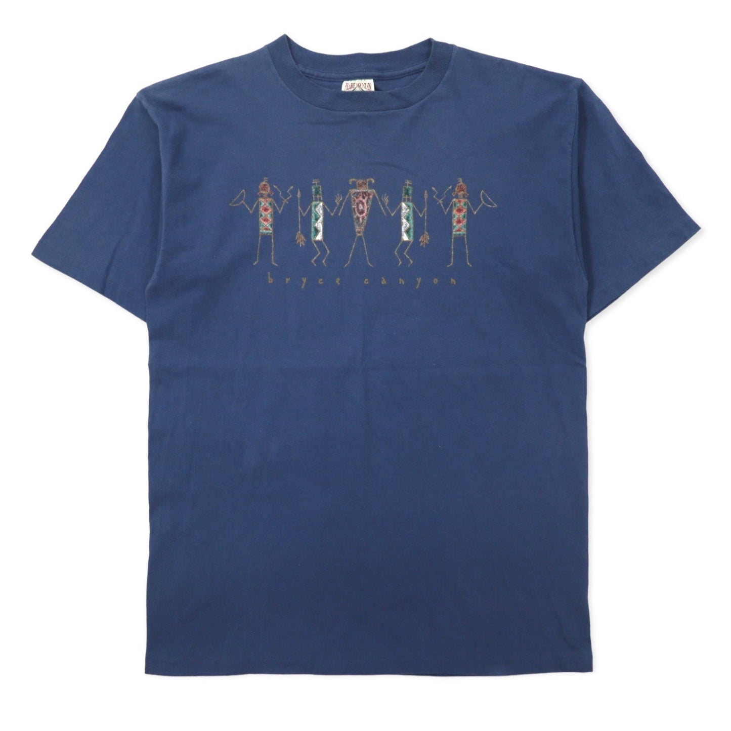 Made in the USA 90s PRAIRIE MOUNTAIN Indian Print T-Shirt, Size L, Navy, Cotton, Bryce Canyon