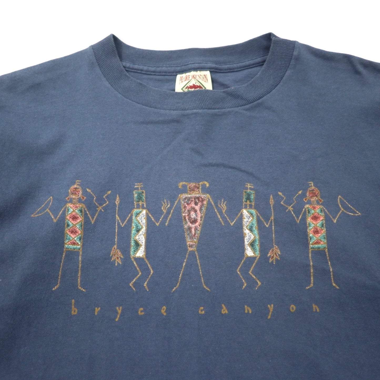 Made in the USA 90s PRAIRIE MOUNTAIN Indian Print T-Shirt, Size L, Navy, Cotton, Bryce Canyon