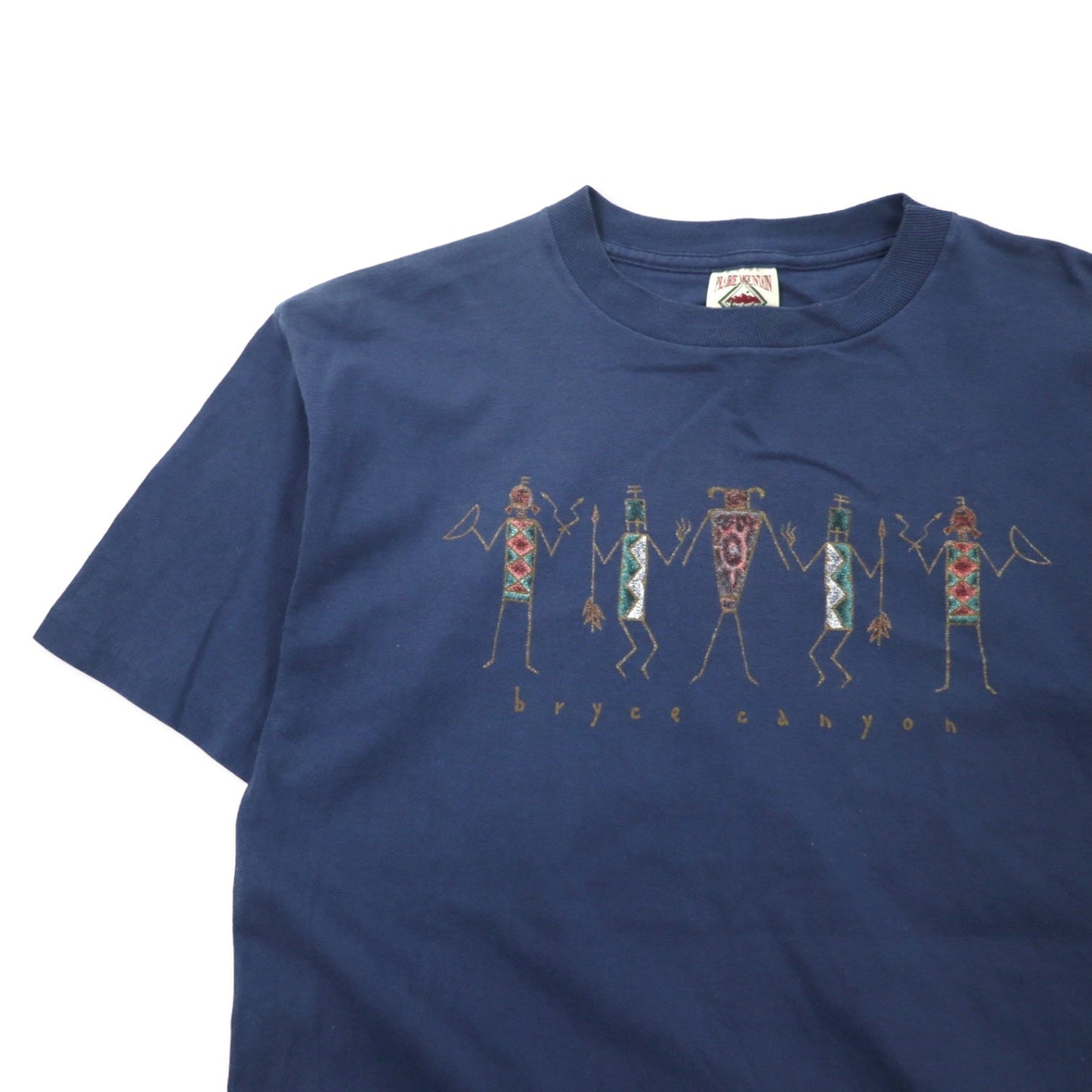 Made in the USA 90s PRAIRIE MOUNTAIN Indian Print T-Shirt, Size L, Navy, Cotton, Bryce Canyon