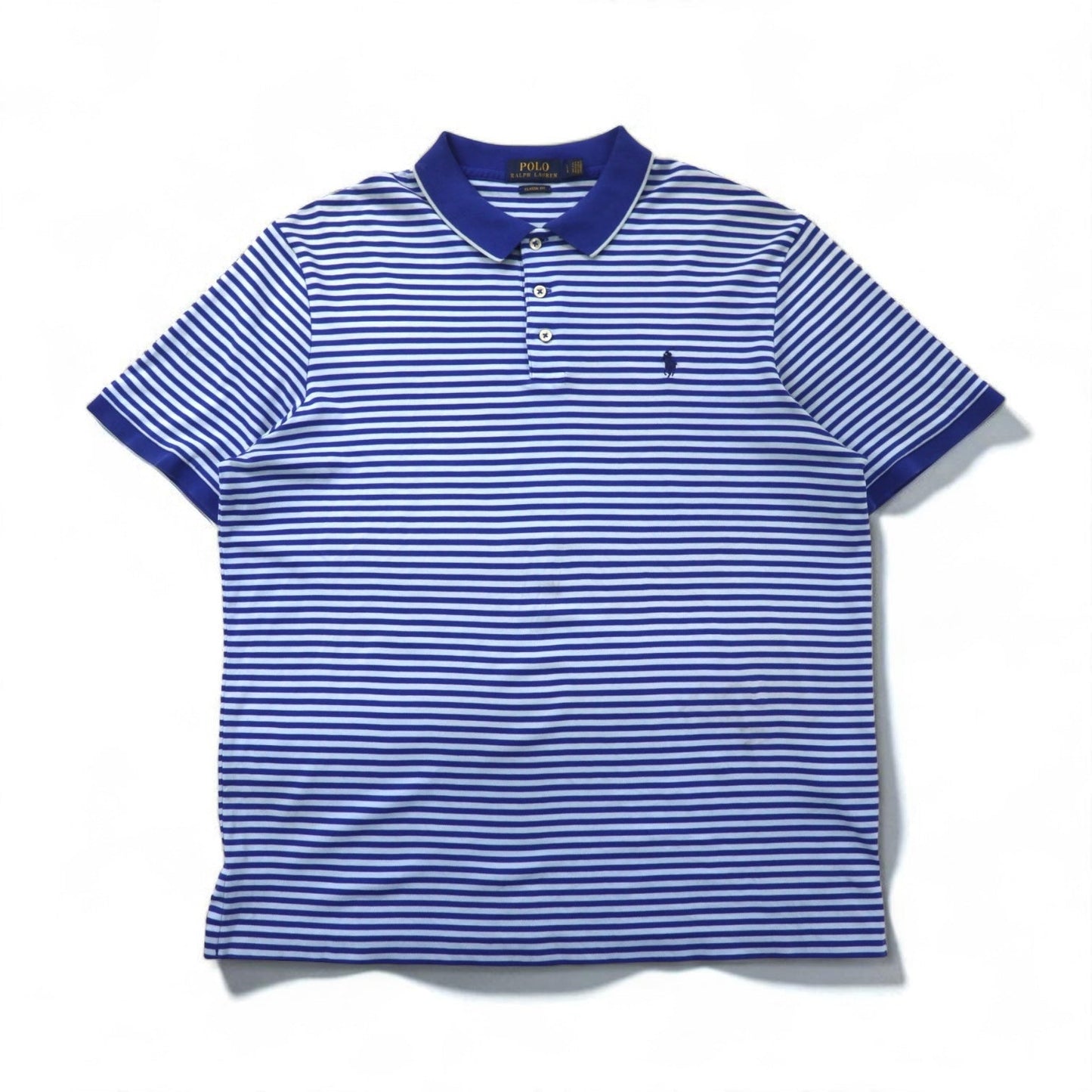 POLO RALPH LAUREN クラシックフィット ボーダー ポロシャツ L ブルー  コットン スモールポニー刺繍