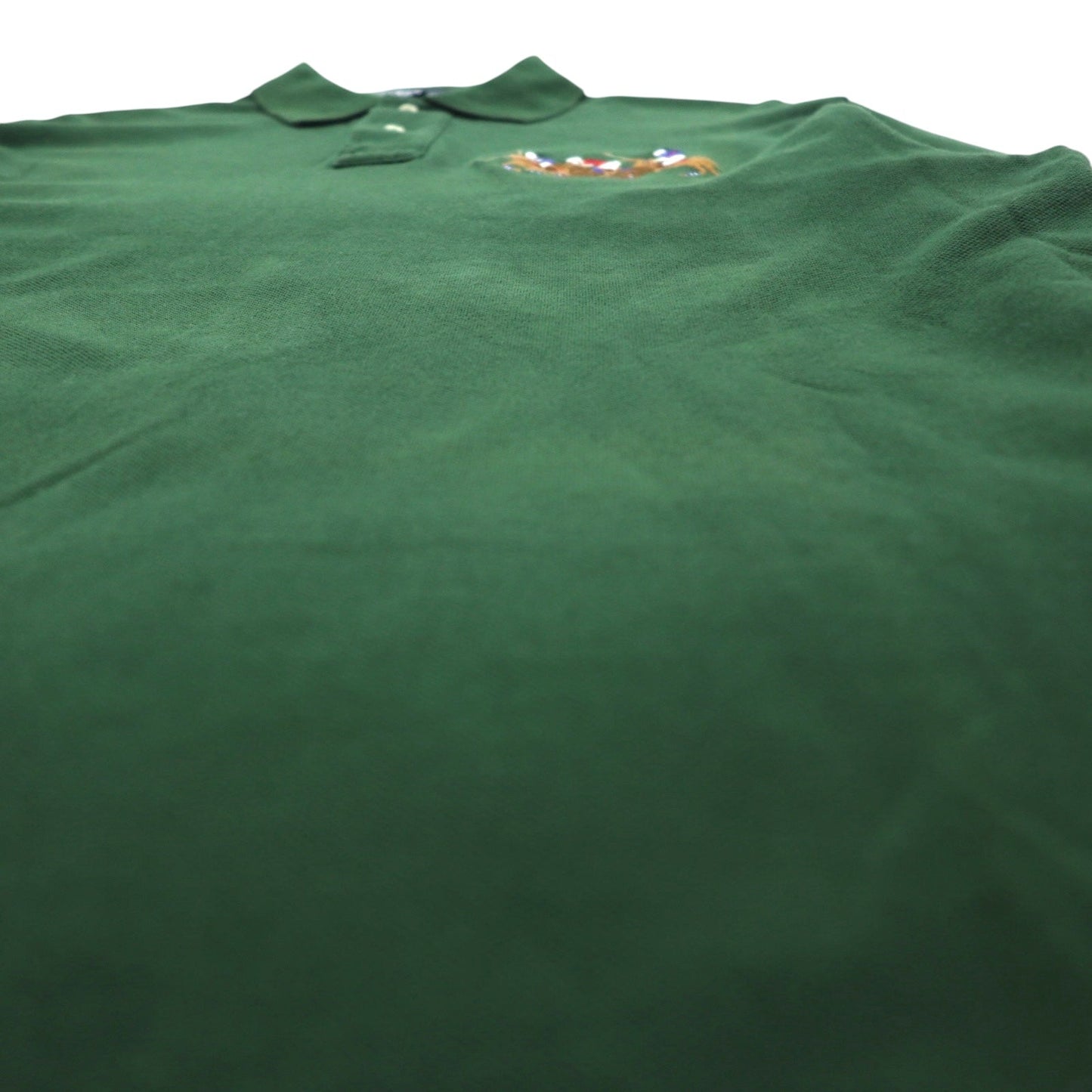 Polo by Ralph Lauren 長袖 ポロシャツ ラガーシャツ L グリーン 鹿の子 CUSTOM FIT 刺繍 ナンバリング