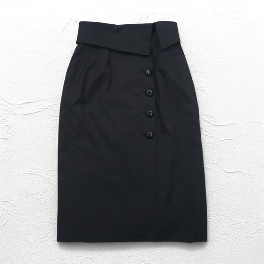 Christian Dior ハイウエスト ラップスカート M ブラック コットン アシンメトリー 252CKP12