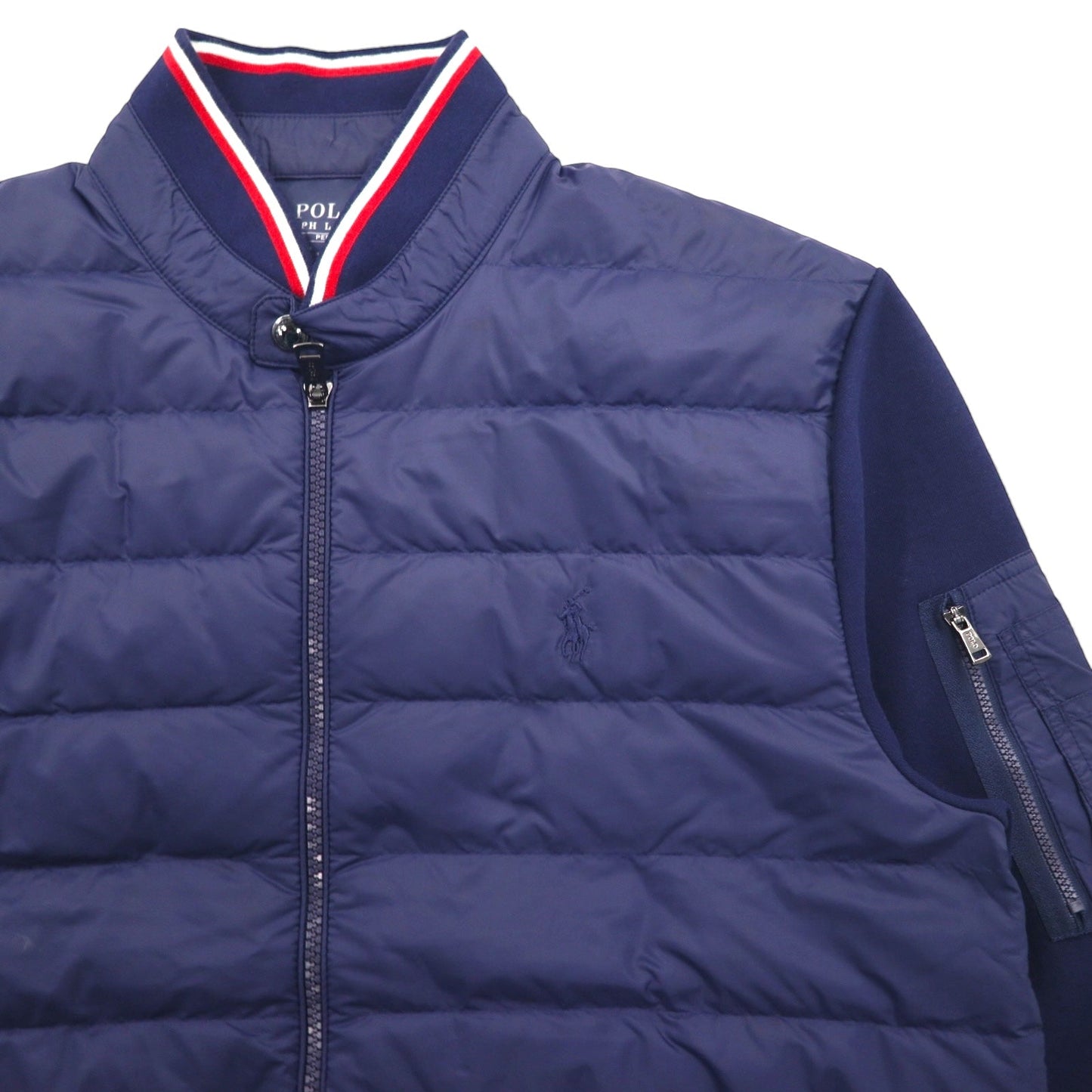 Polo Ralph Lauren パフォーマンス キルティング ダウンジャケット M ネイビー ナイロン切替 リブライン