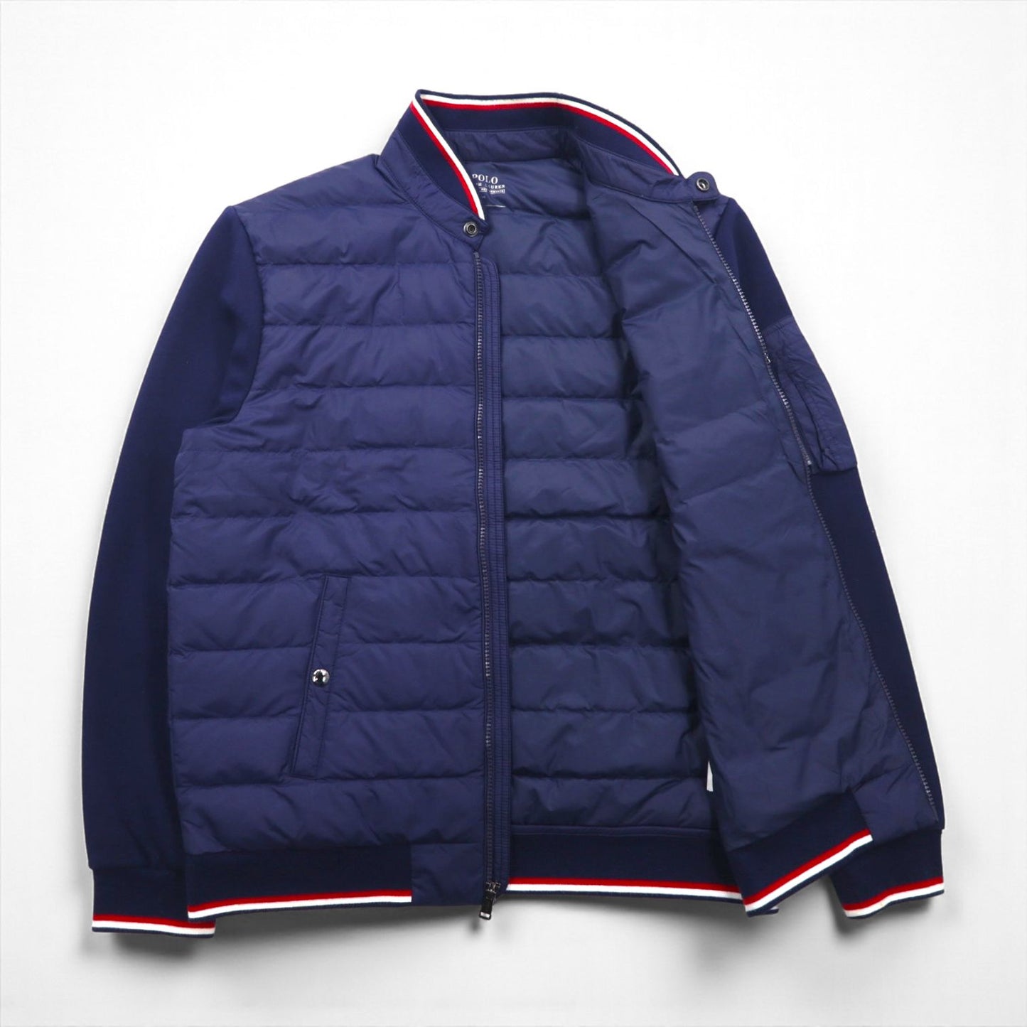 Polo Ralph Lauren パフォーマンス キルティング ダウンジャケット M ネイビー ナイロン切替 リブライン