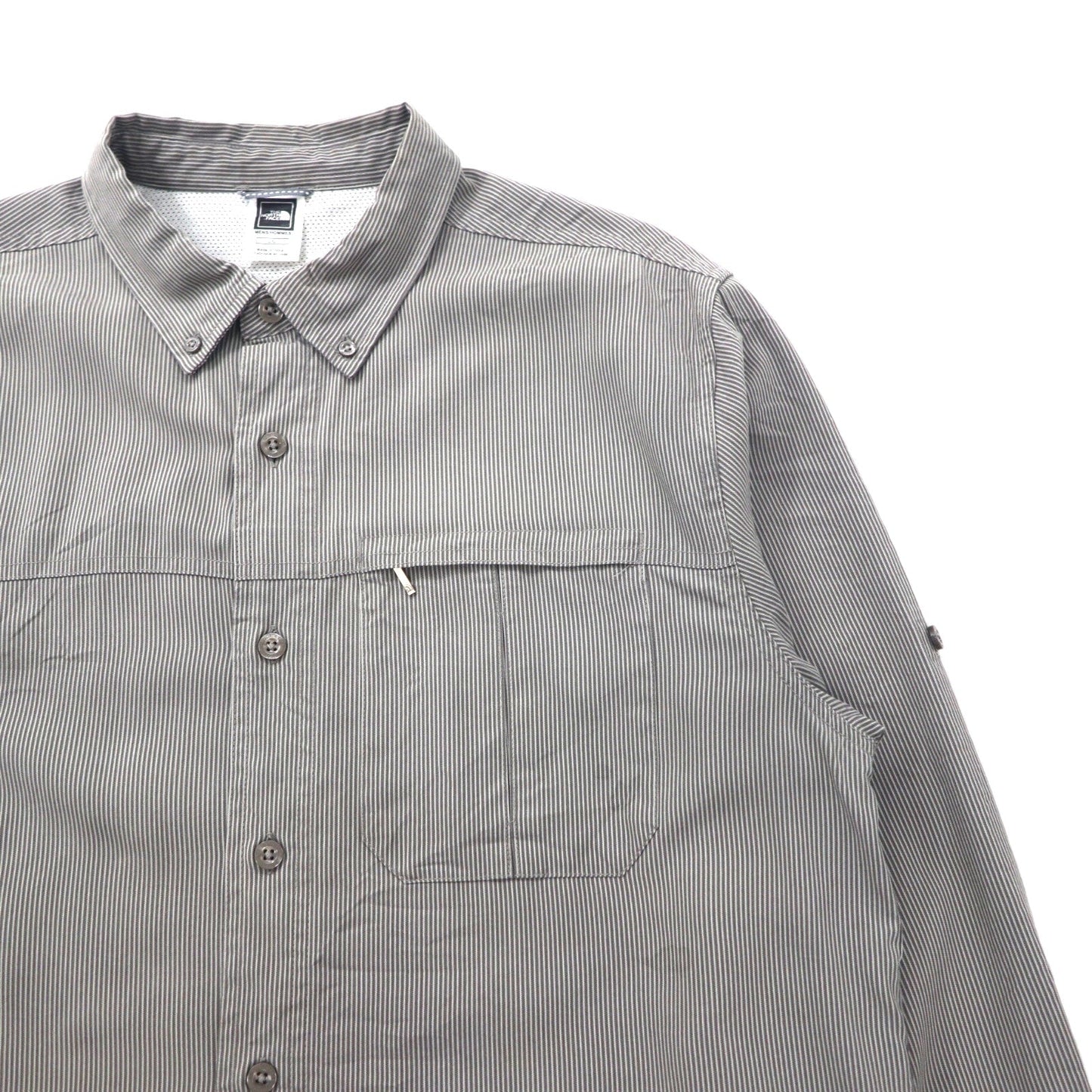 THE NORTH FACE アウトドア メッシュライナー ポリエステルシャツ L グレー モダール  胸ポケット AEVV