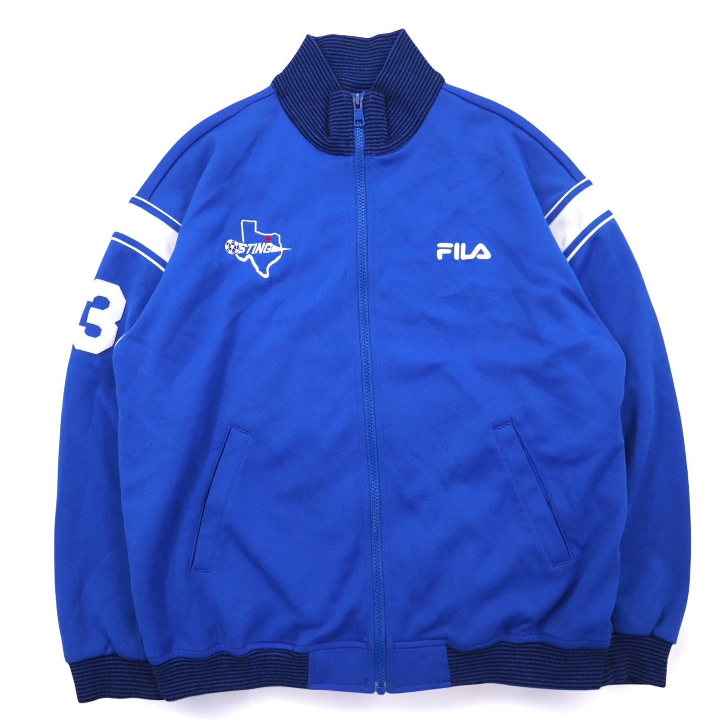FILA 90s Rib Collar High Neck Track Jacket, Size L, Blue, Polyester