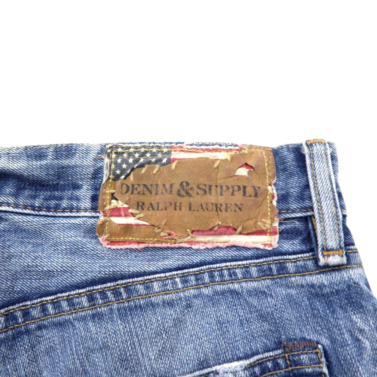 DENIM & SUPPLY RALPH LAUREN Distressed Straight Denim Pants, Size L, Indigo and Blue