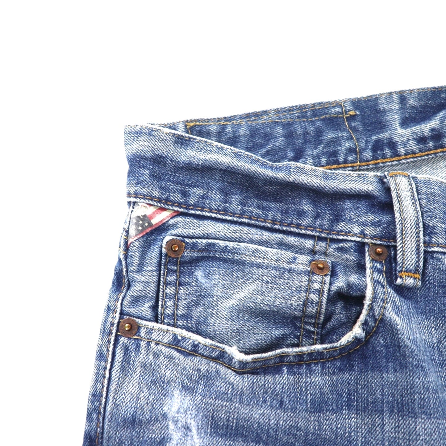 DENIM & SUPPLY RALPH LAUREN Distressed Straight Denim Pants, Size L, Indigo and Blue