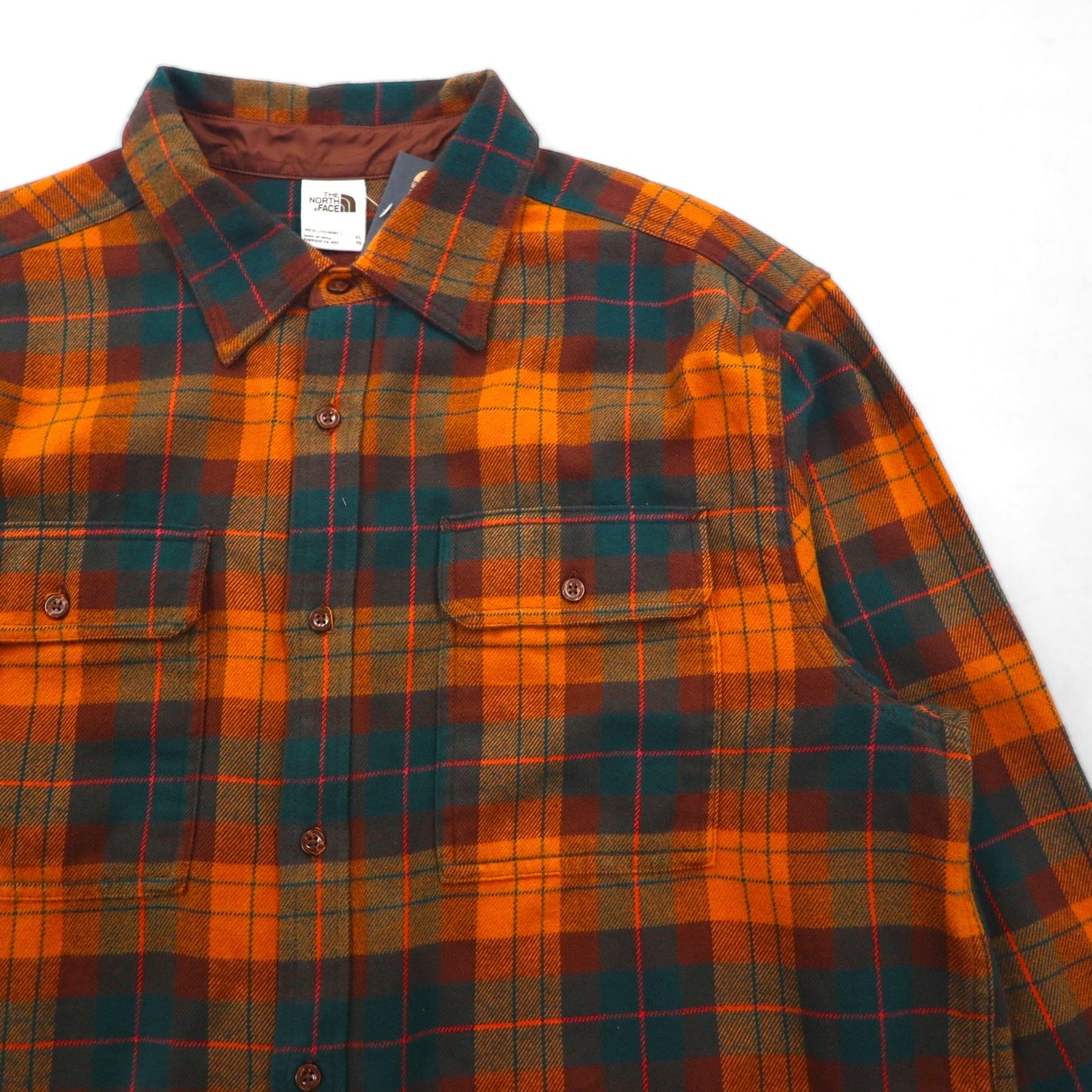THE NORTH FACE フランネルシャツ XL オレンジ チェック ARROYO FLANNEL SHIRT ダブルポケット NF0A4QPJ 未使用品 US規格