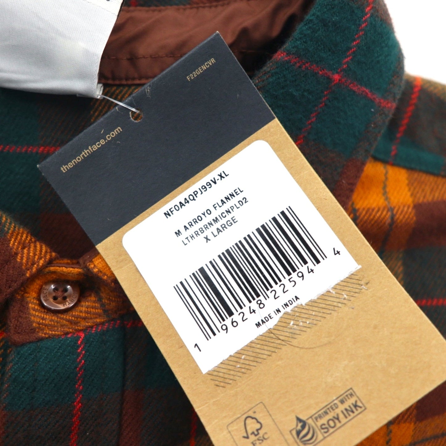 THE NORTH FACE フランネルシャツ XL オレンジ チェック ARROYO FLANNEL SHIRT ダブルポケット NF0A4QPJ 未使用品 US規格