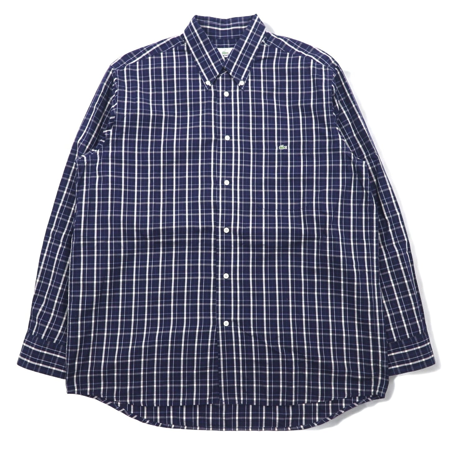 LACOSTE ボタンダウンシャツ L ネイビー チェック コットン DEVANLAY社製 F5182