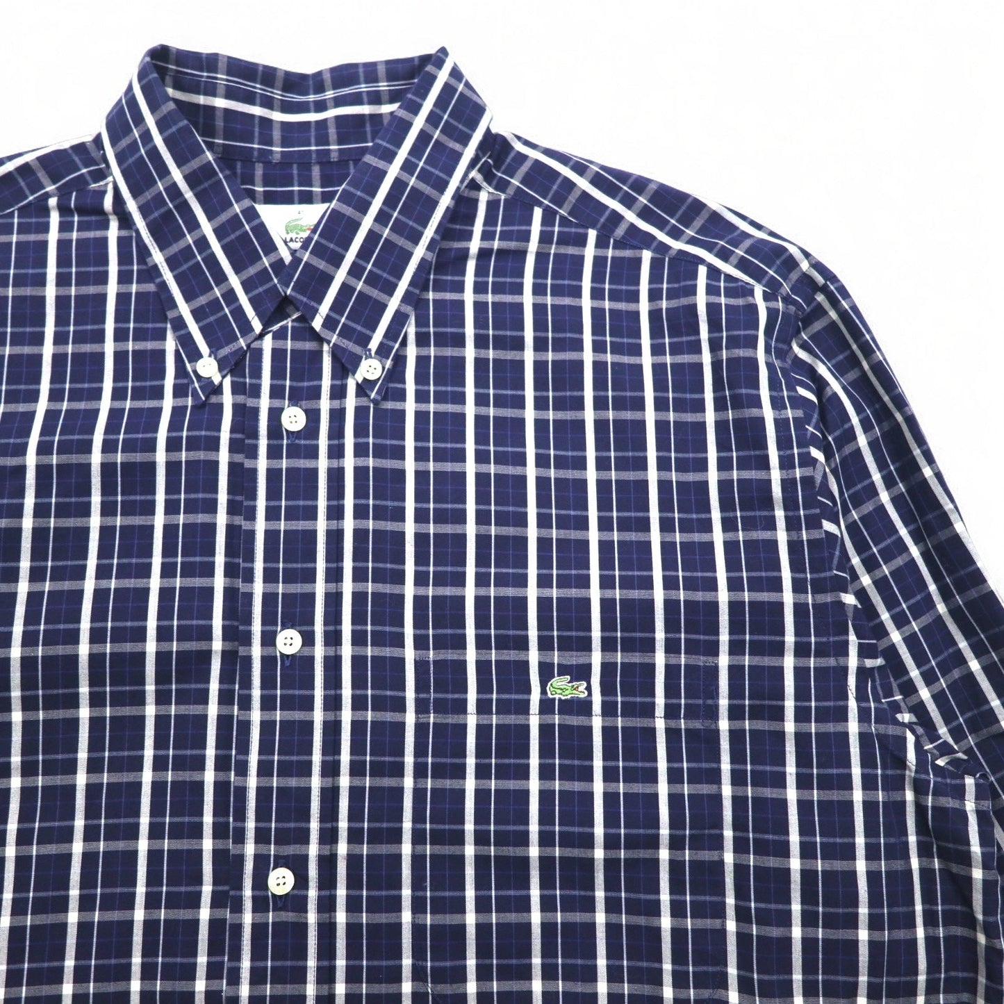 LACOSTE ボタンダウンシャツ L ネイビー チェック コットン DEVANLAY社製 F5182