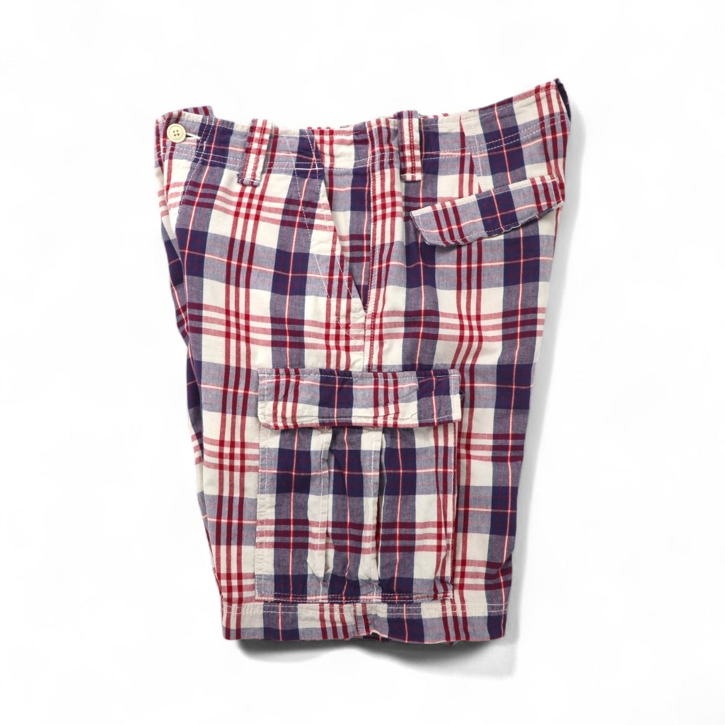 POLO JEANS COMPANY. RALPH LAUREN 90年代 ショート カーゴパンツ ハーフパンツ L レッド ホワイト ネイビー チェック コットン