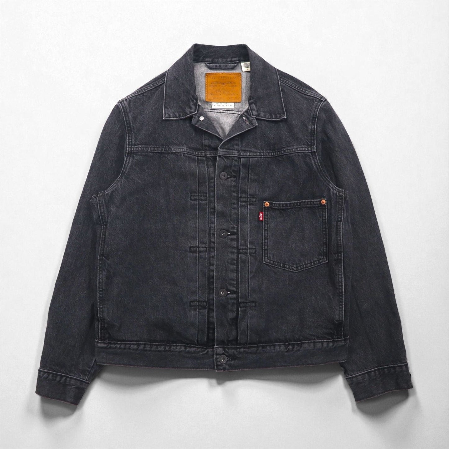 Levi's PREMIUM 1stタイプ ビッグE デニムジャケット Gジャン M ブラック TYPE1 TRUCKER JACKET シンチバック ビッグサイズ ダブルプリーツ RELAXED A3174-0000