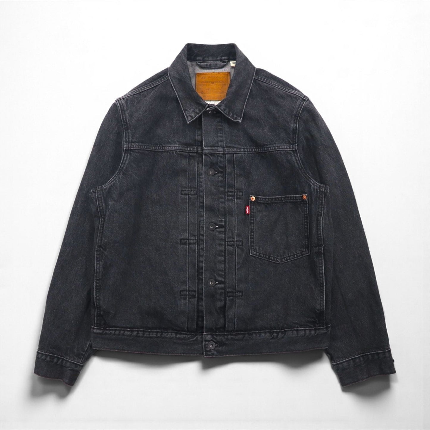 Levi's PREMIUM 1stタイプ ビッグE デニムジャケット Gジャン M ブラック TYPE1 TRUCKER JACKET シンチバック ビッグサイズ ダブルプリーツ RELAXED A3174-0000