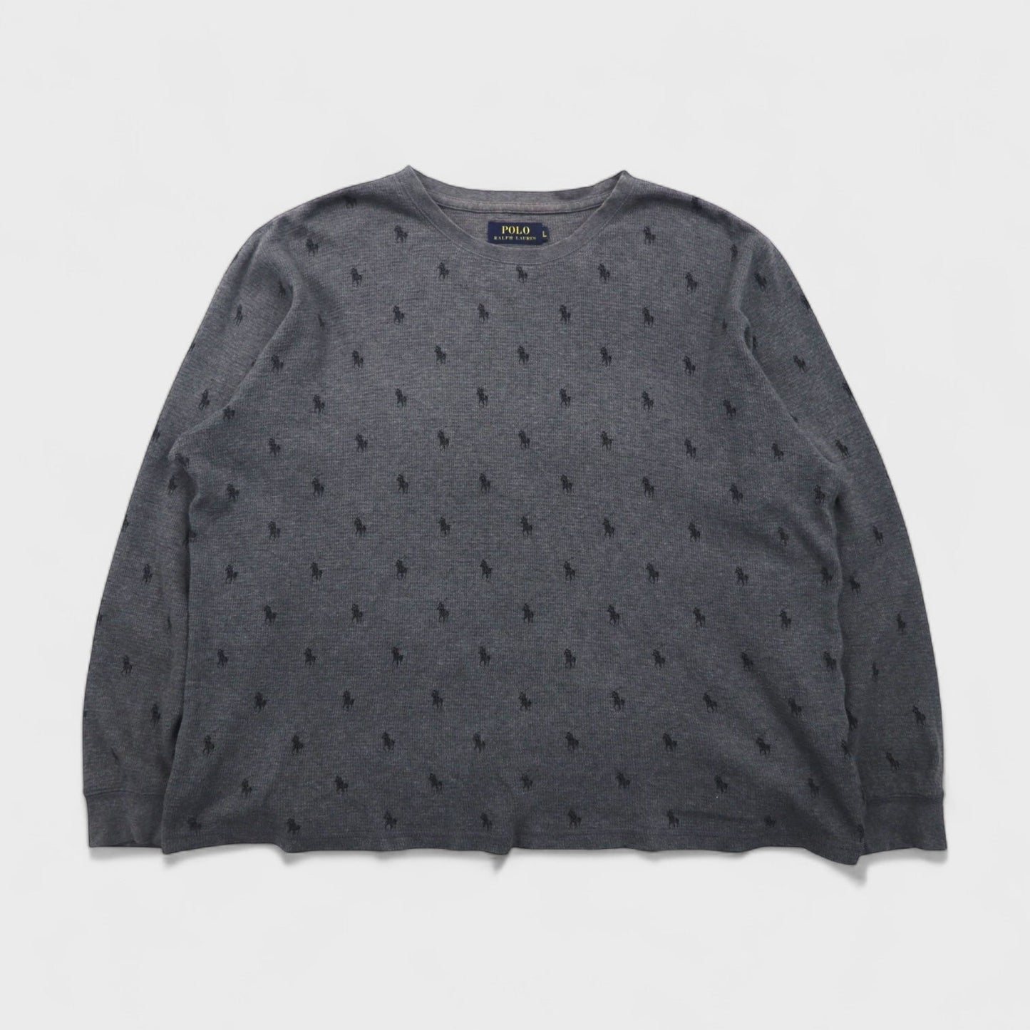 Polo Ralph Lauren サーマル セットアップ L グレー オールオーバーポニー 総柄 ルームウェア パジャマ