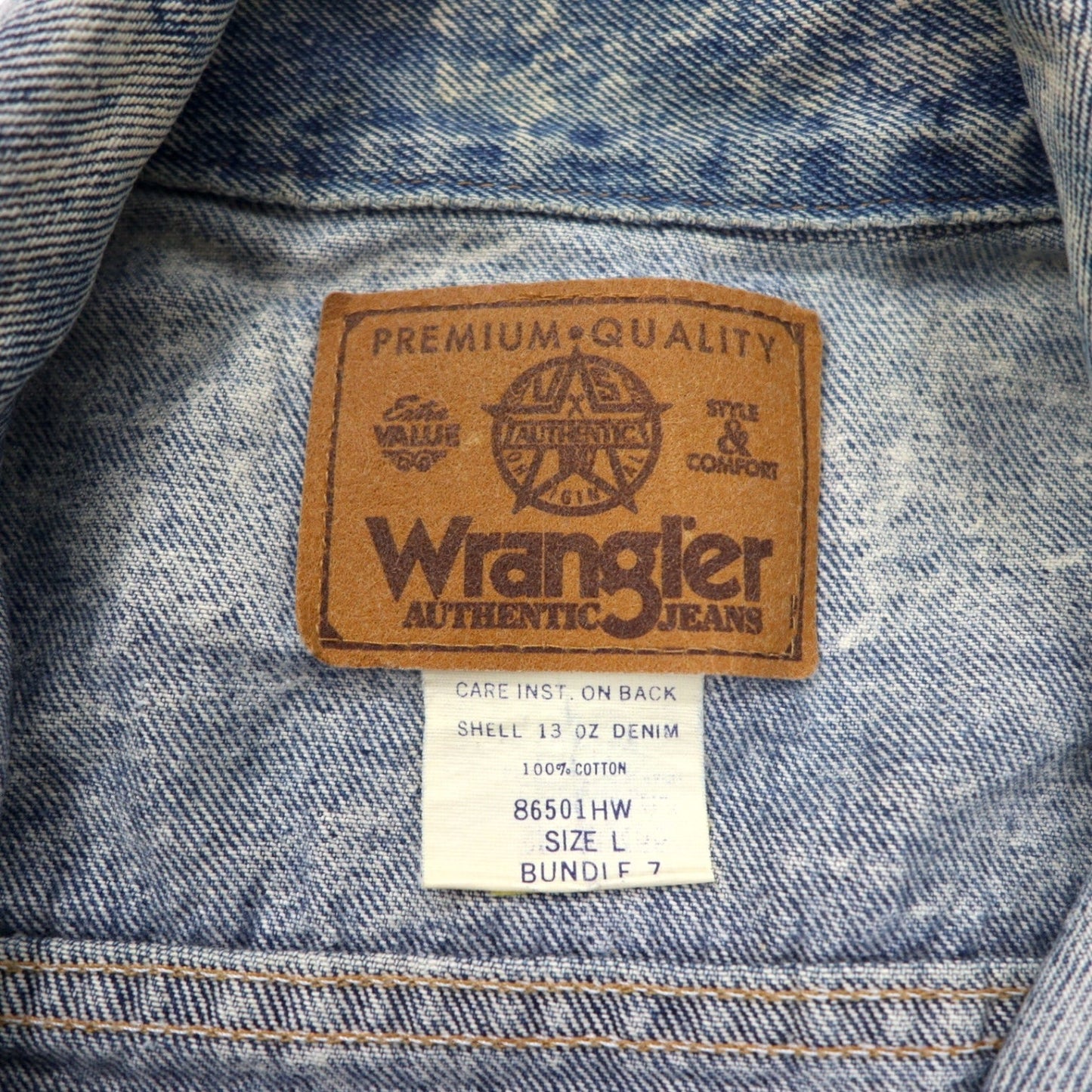 Wrangler 90s Chemical Wash Denim Jacket, Size L, Blue, Cotton, Bundle, 86501HW