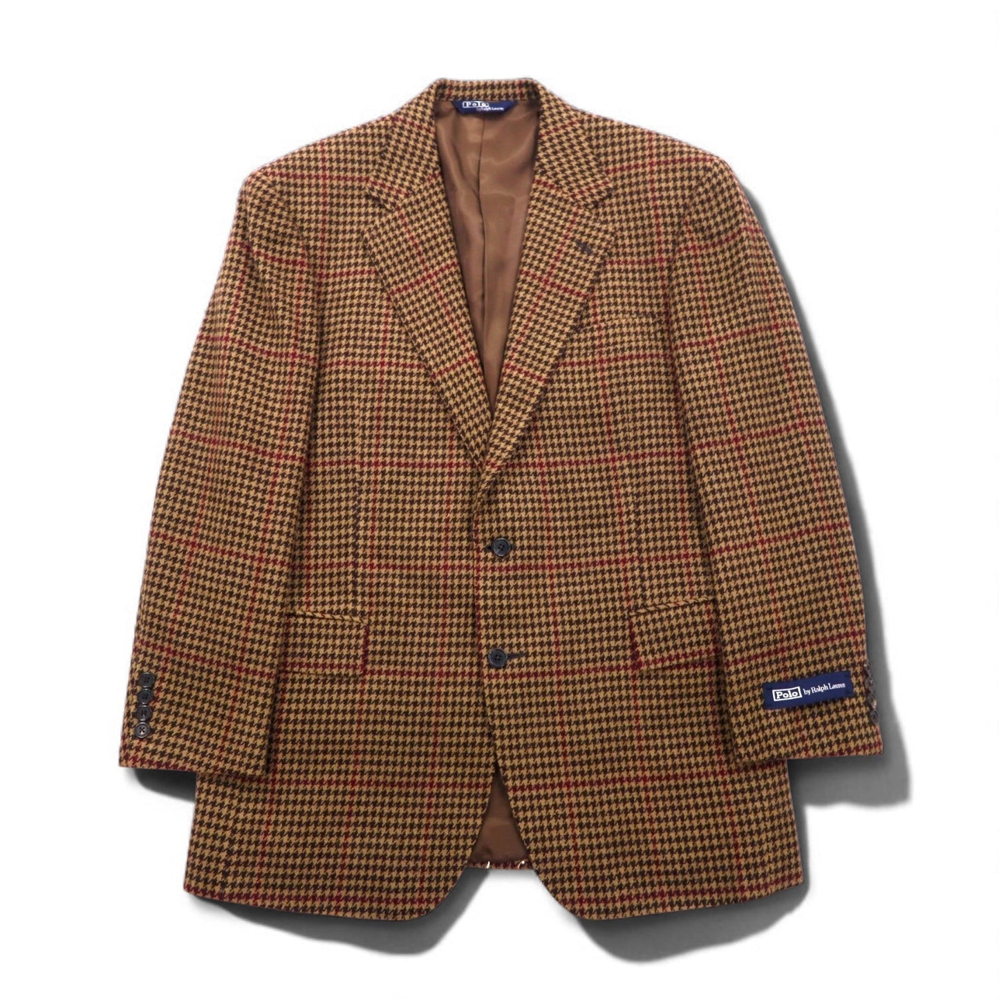 Polo by Ralph Lauren 90s Tweed 2B Tailored Jacket, Size L, Brown, Gun Club Check, Wool, Made in Japan